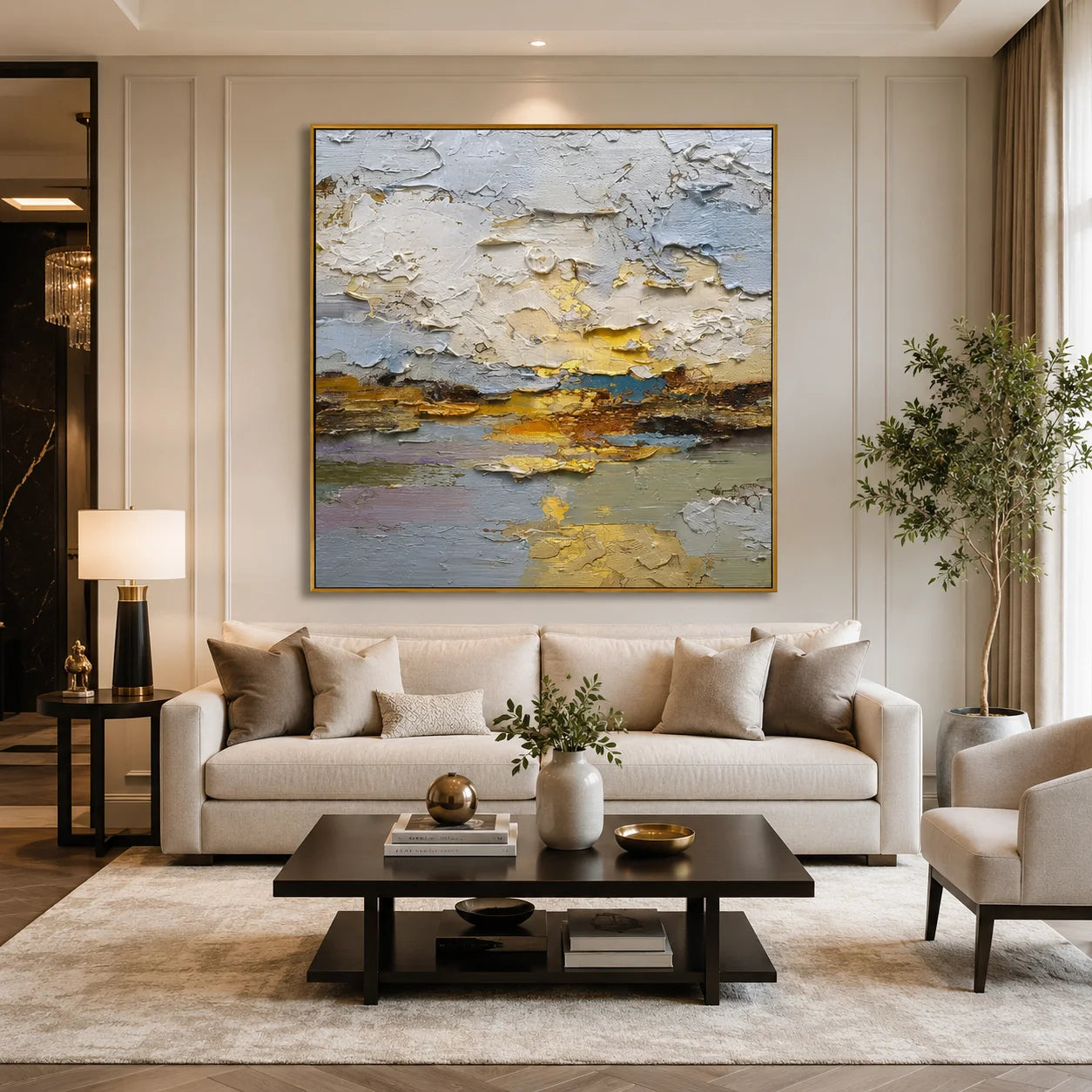 Textured Abstract Gold Oil Painting – Modern Neutral Wall Art#OA 0900