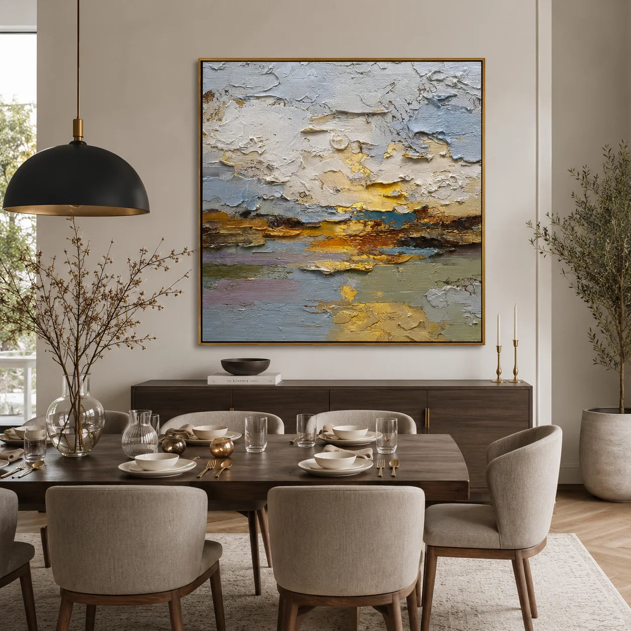 Textured Abstract Gold Oil Painting – Modern Neutral Wall Art#OA 0900
