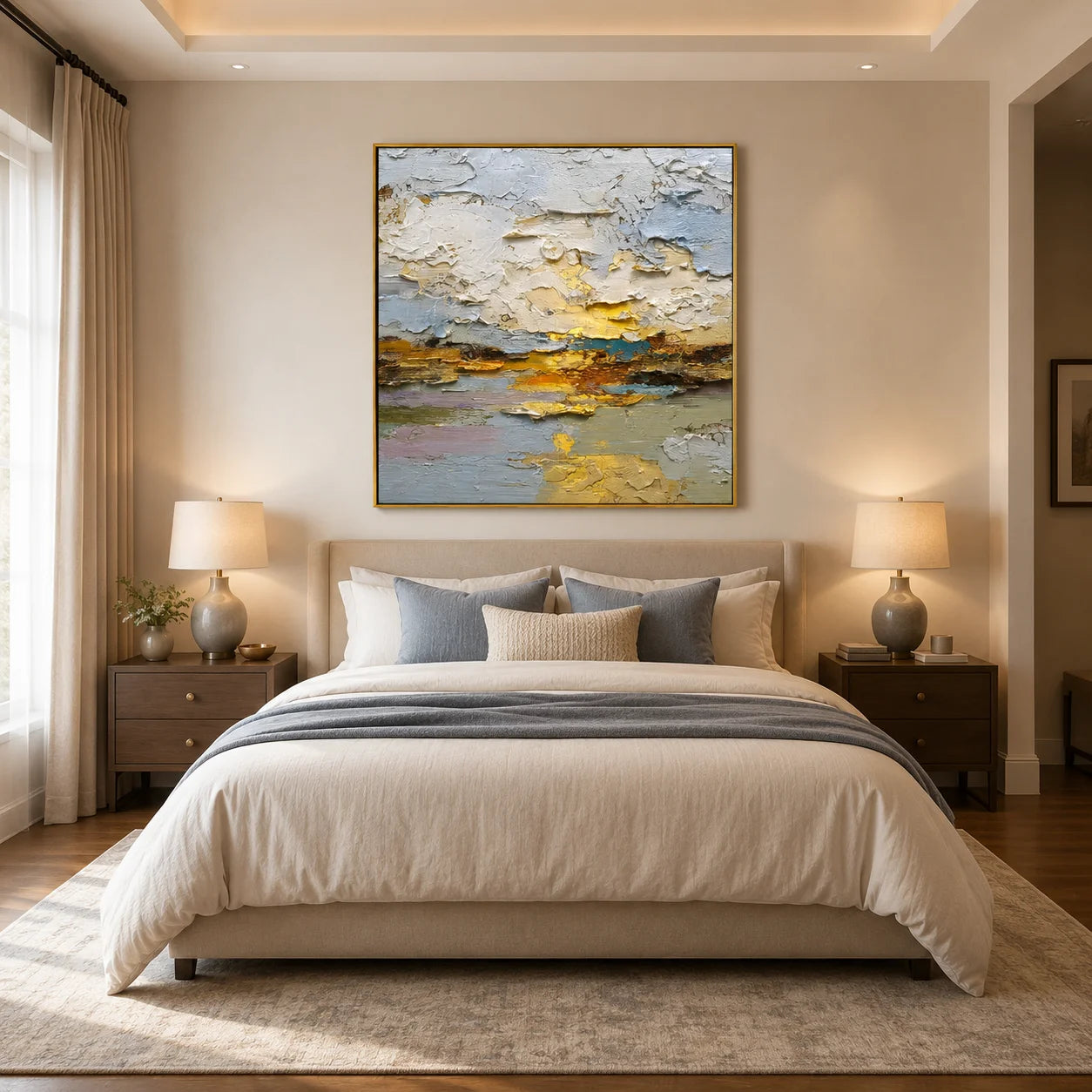 Textured Abstract Gold Oil Painting – Modern Neutral Wall Art#OA 0900