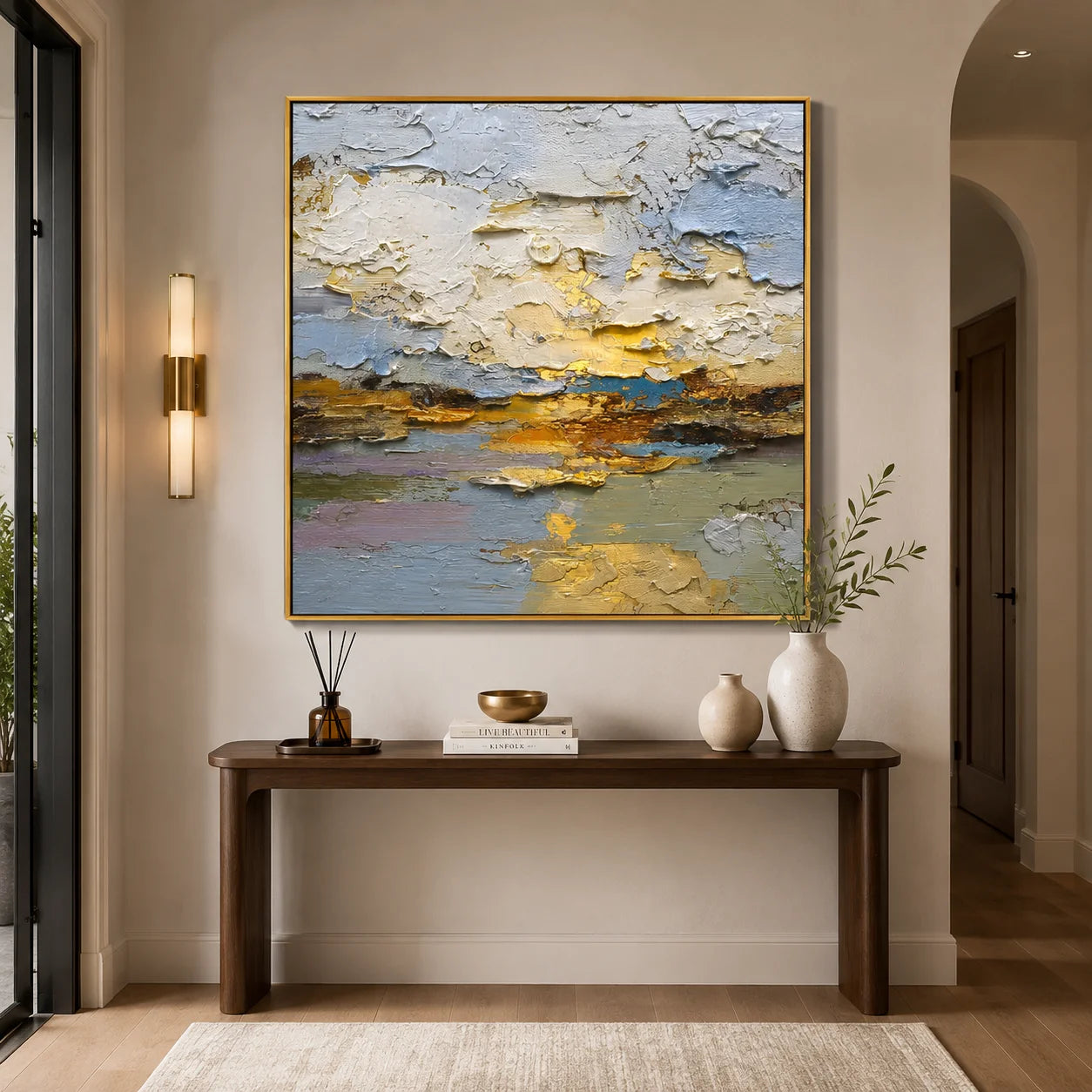 Textured Abstract Gold Oil Painting – Modern Neutral Wall Art#OA 0900