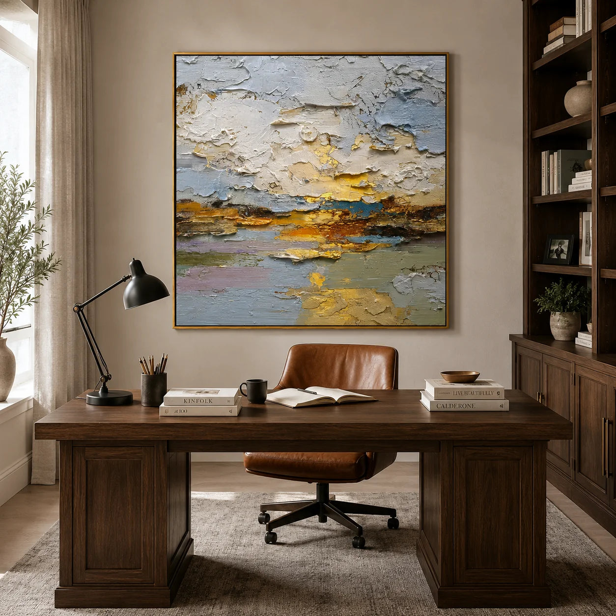 Textured Abstract Gold Oil Painting – Modern Neutral Wall Art#OA 0900
