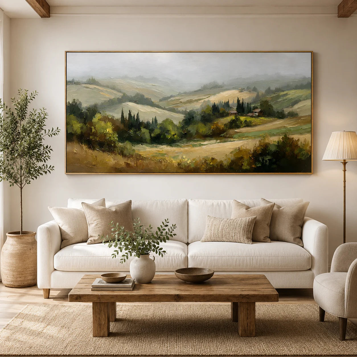 Tuscan Countryside Landscape Oil Painting – Rustic Rolling Hills Wall Art#OA 0894