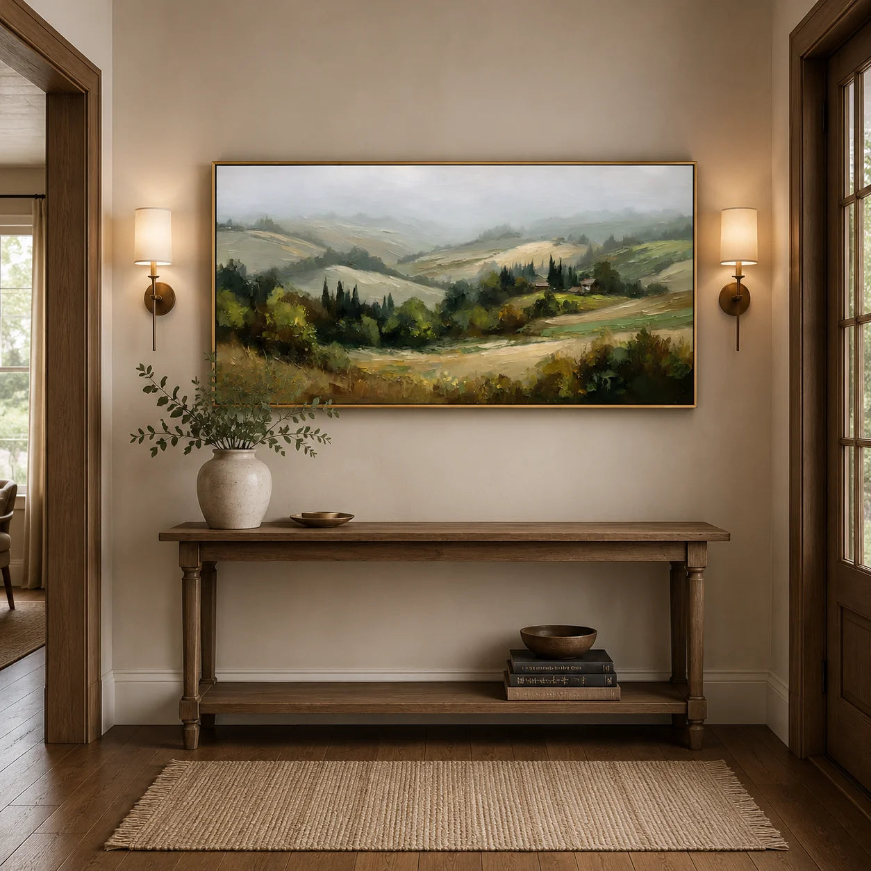 Tuscan Countryside Landscape Oil Painting – Rustic Rolling Hills Wall Art#OA 0894