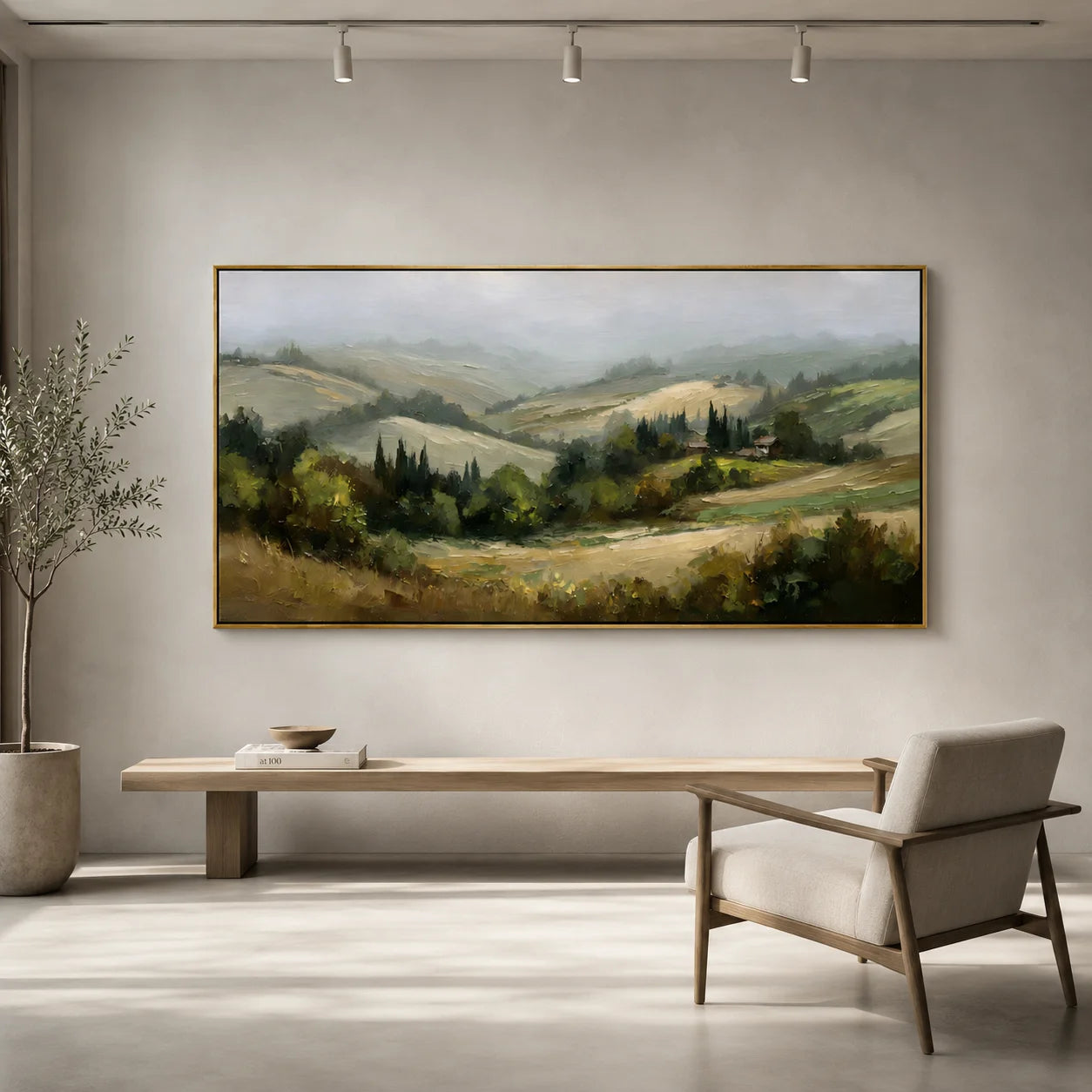 Tuscan Countryside Landscape Oil Painting – Rustic Rolling Hills Wall Art#OA 0894