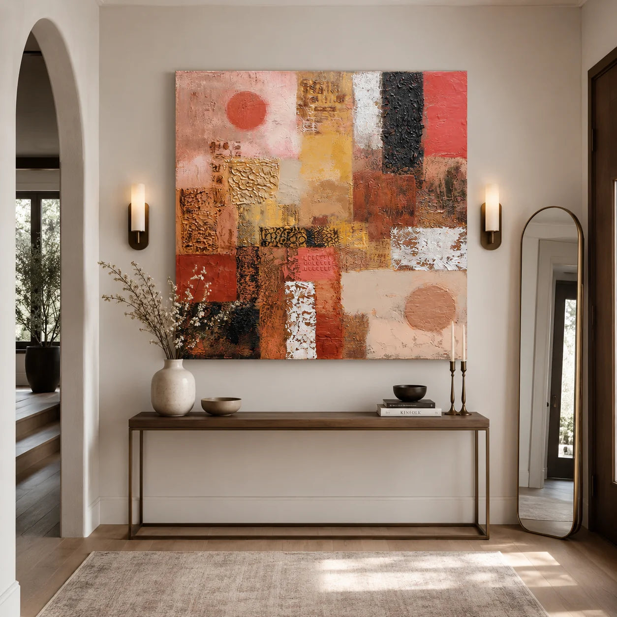 Abstract Terracotta Texture Painting – Modern Earth Tone Canvas Wall Art#OA 0892