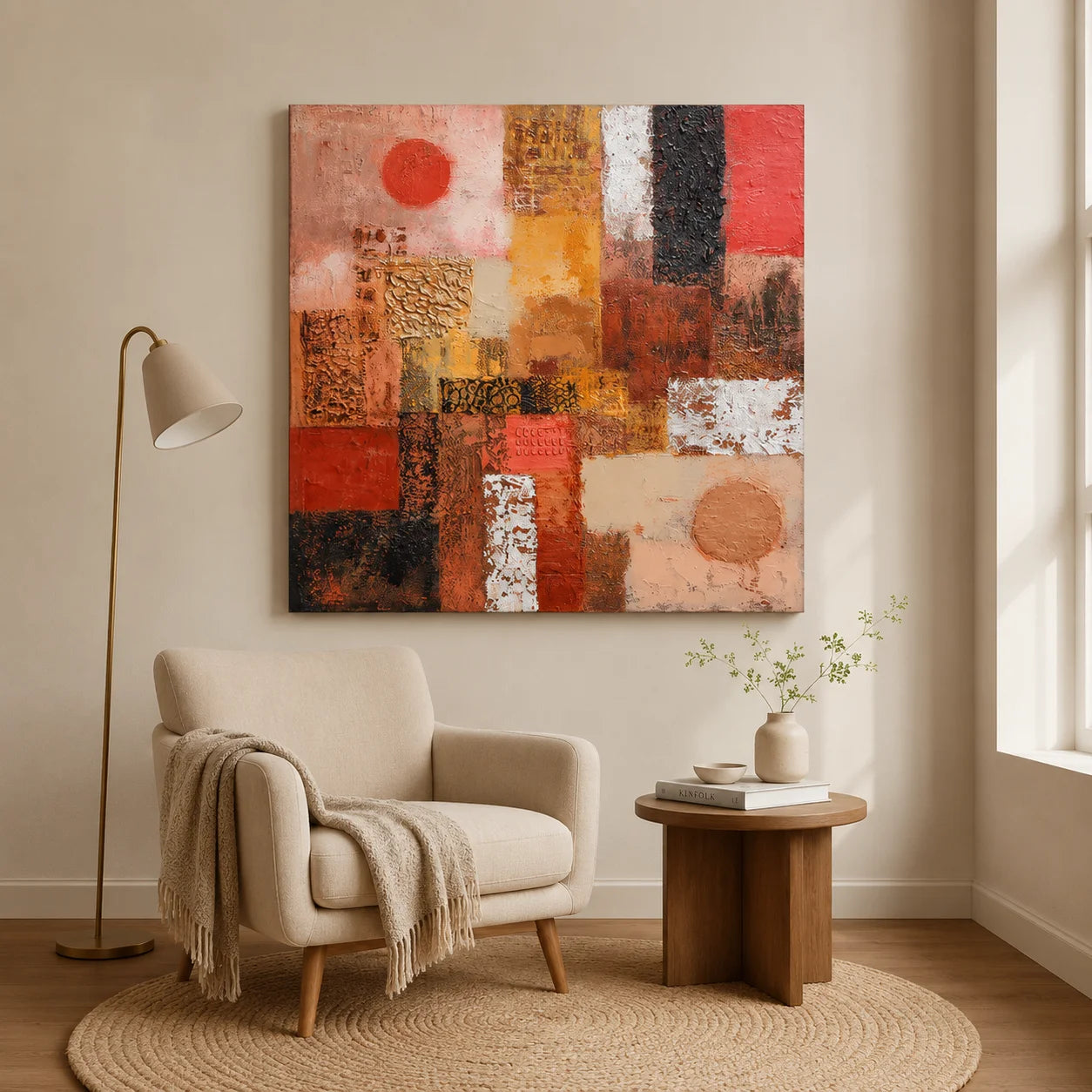 Abstract Terracotta Texture Painting – Modern Earth Tone Canvas Wall Art#OA 0892