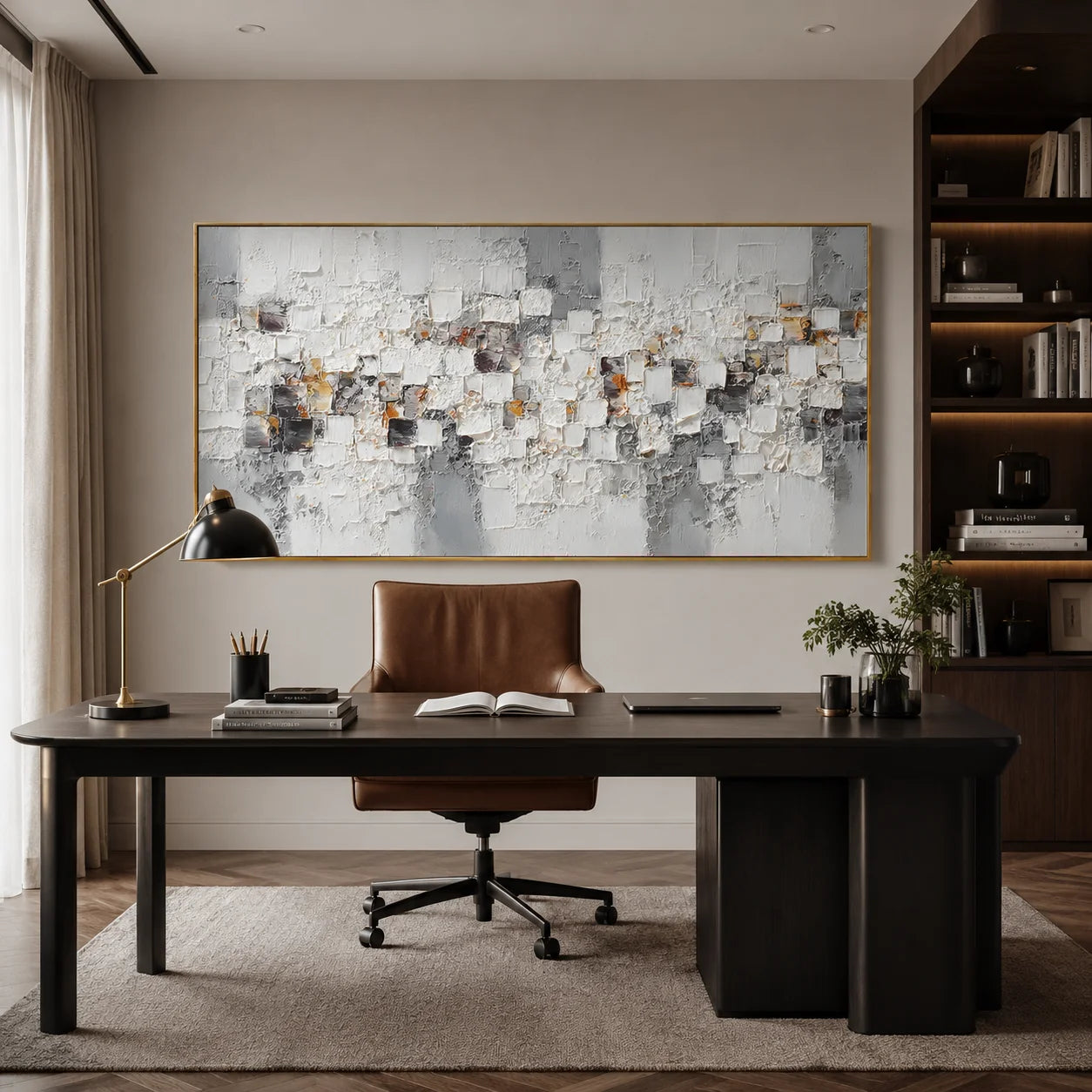 Modern Abstract Geometric Canvas Wall Art – Textured Neutral Painting for Living Room Decor#OA 0853