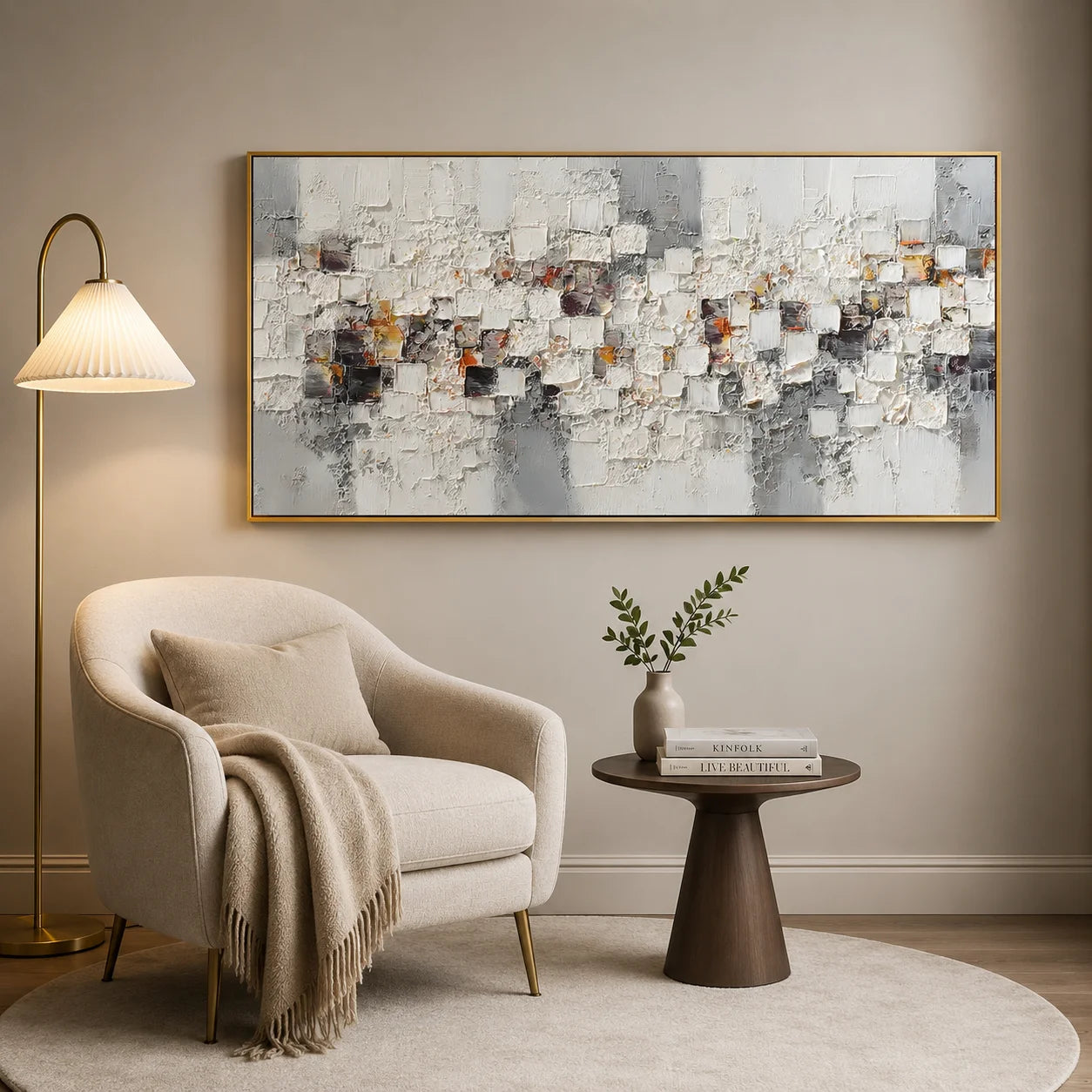 Modern Abstract Geometric Canvas Wall Art – Textured Neutral Painting for Living Room Decor#OA 0853