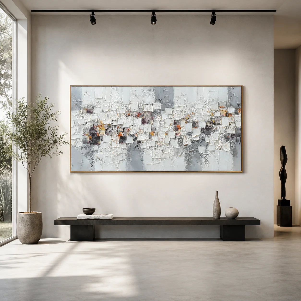 Modern Abstract Geometric Canvas Wall Art – Textured Neutral Painting for Living Room Decor#OA 0853