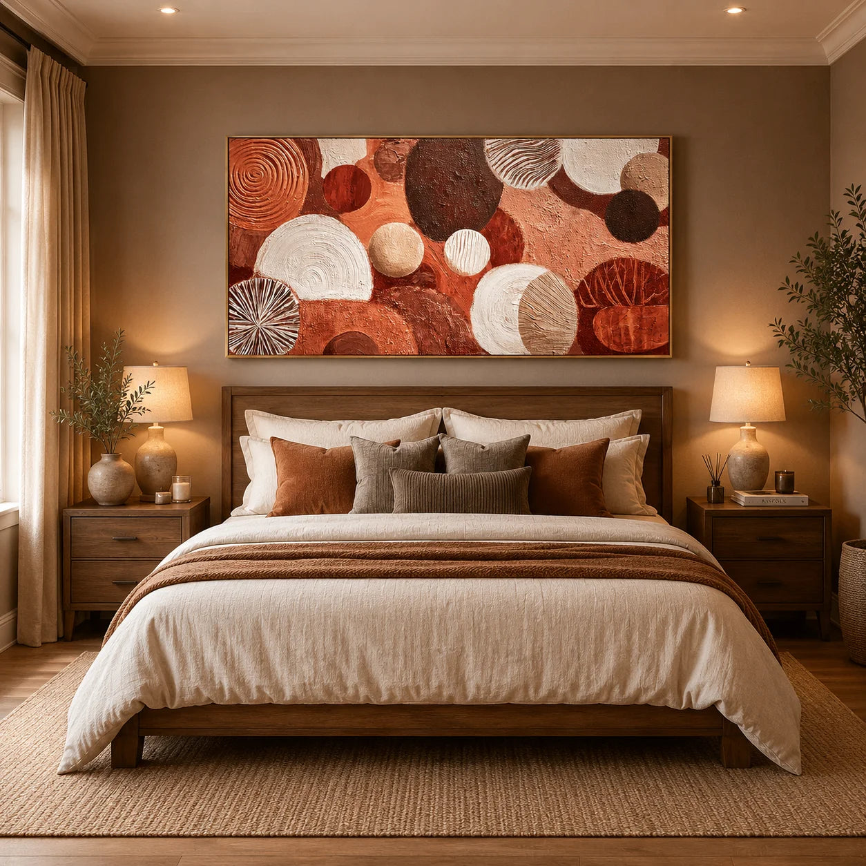 Large Abstract Circle Canvas Wall Art – Boho Earth Tone Textured Painting for Modern Living Room Decor#OA 0837