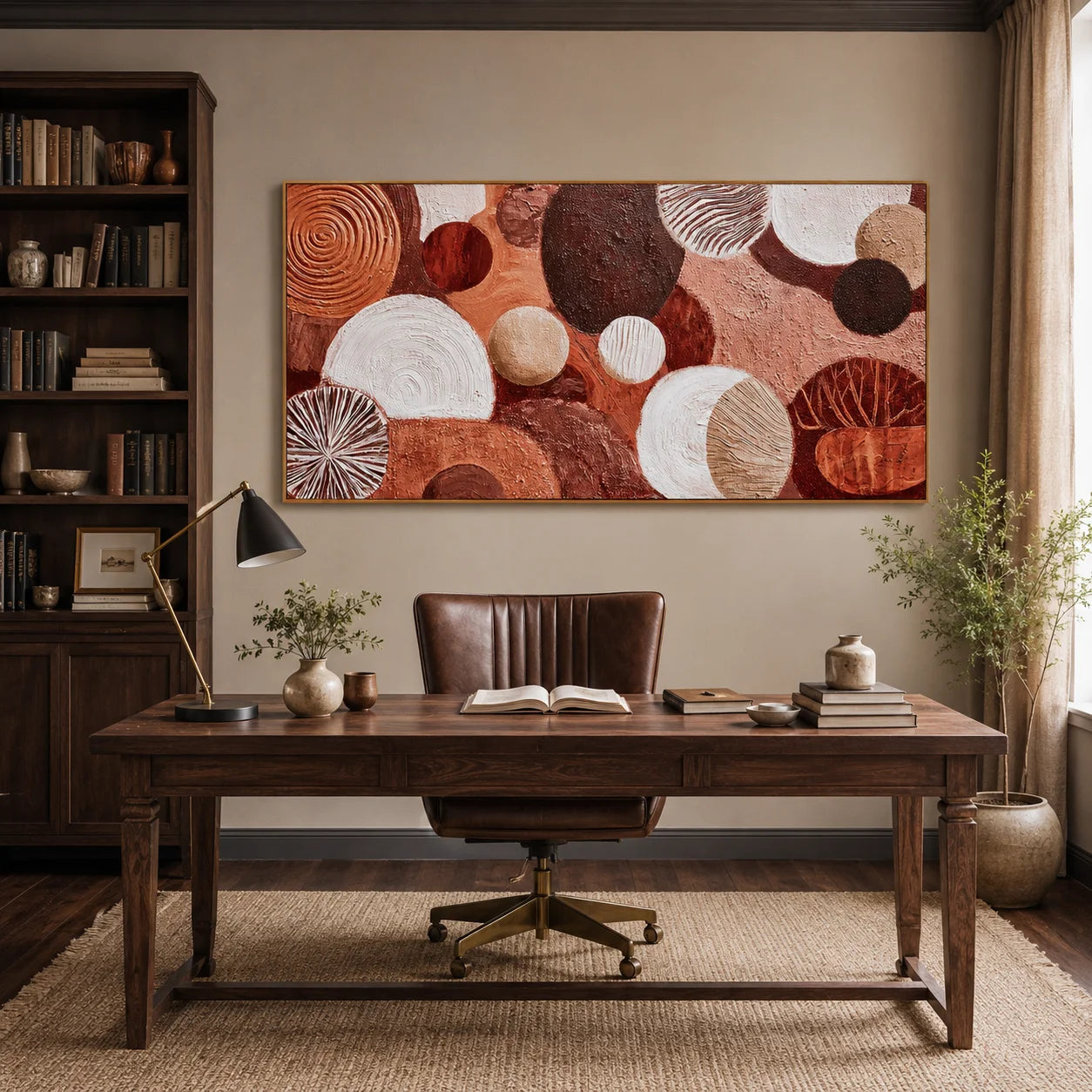 Large Abstract Circle Canvas Wall Art – Boho Earth Tone Textured Painting for Modern Living Room Decor#OA 0837