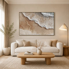 Large Neutral Ocean Wave Canvas Painting | Modern Coastal Beach Wall Art Handmade Oil Painting#OA0002