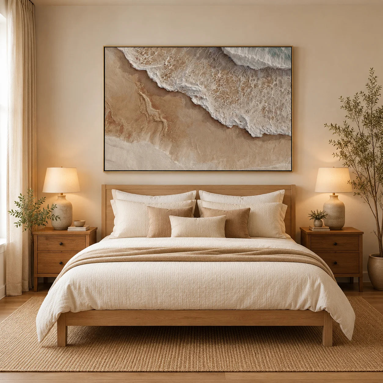 Large Neutral Ocean Wave Canvas Painting | Modern Coastal Beach Wall Art Handmade Oil Painting#OA0002