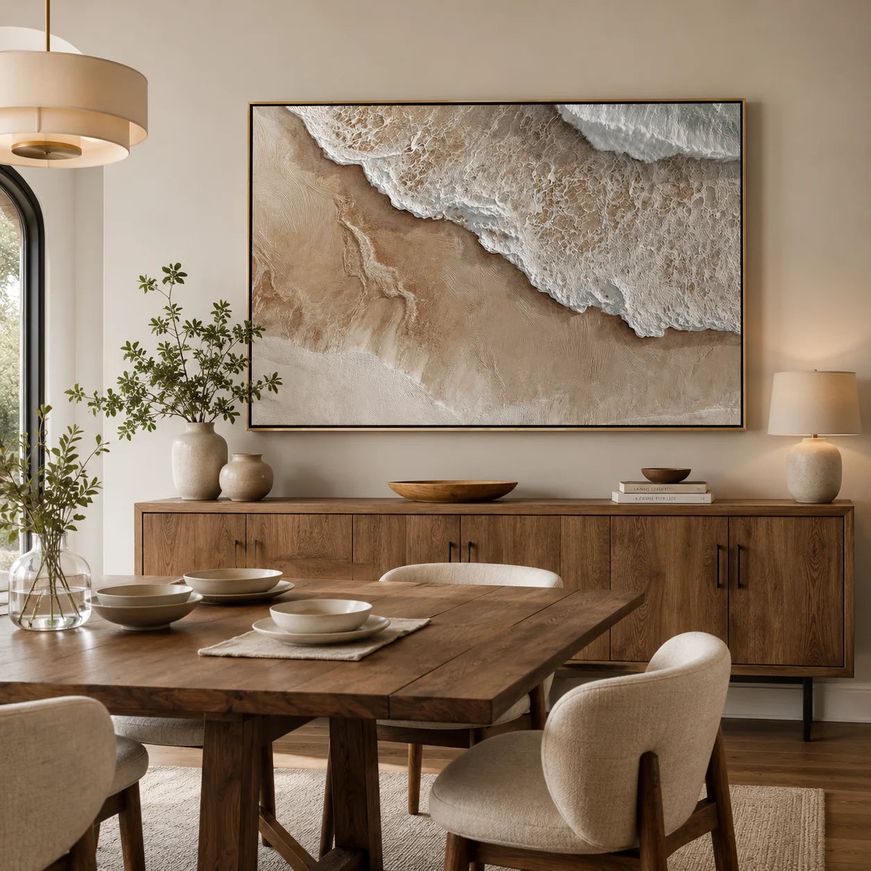 Large Neutral Ocean Wave Canvas Painting | Modern Coastal Beach Wall Art Handmade Oil Painting#OA0002