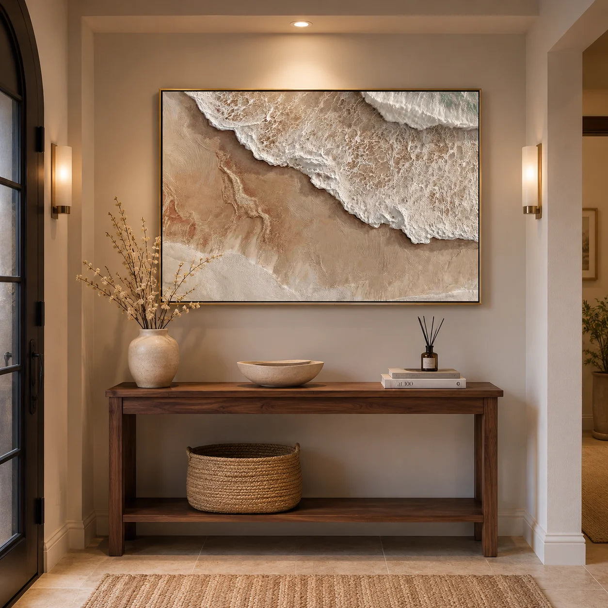 Large Neutral Ocean Wave Canvas Painting | Modern Coastal Beach Wall Art Handmade Oil Painting#OA0002
