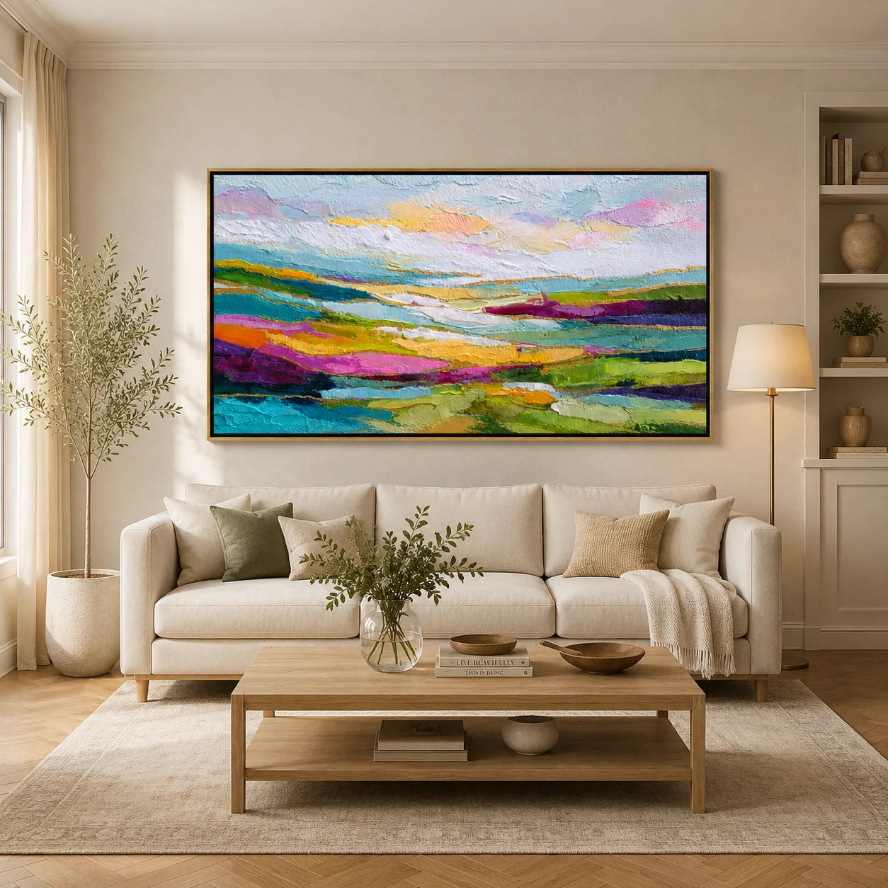 Colorful Abstract Landscape Hand-Painted Oil Painting | Large Horizontal Wall Art for Living Room & Bedroom#OA 0914