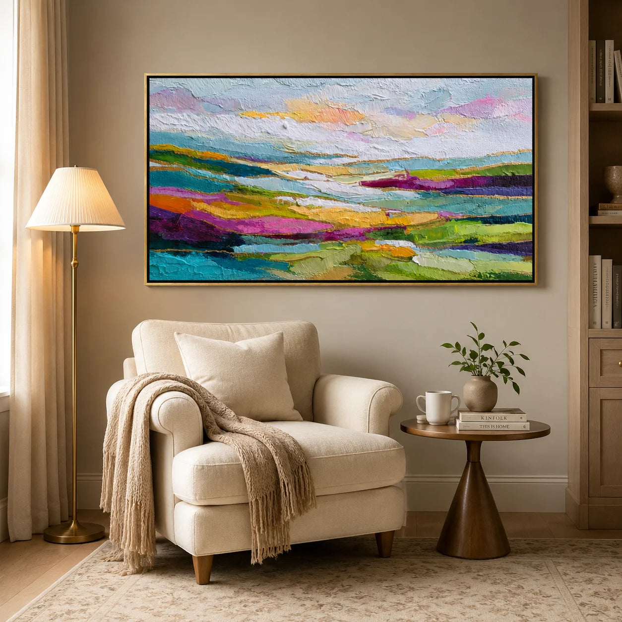 Colorful Abstract Landscape Hand-Painted Oil Painting | Large Horizontal Wall Art for Living Room & Bedroom#OA 0914