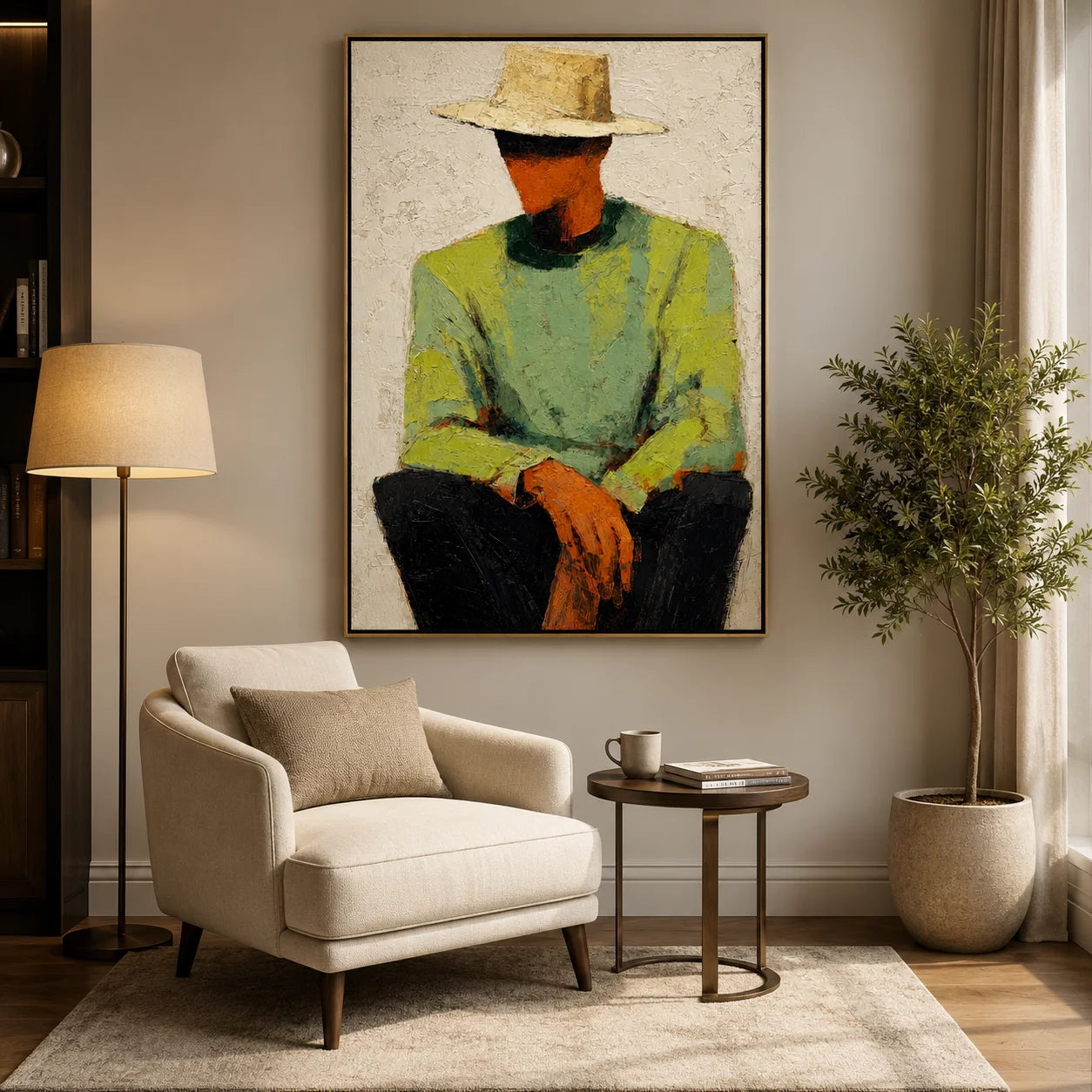 Abstract Man with Hat Hand-Painted Oil Painting | Modern Portrait Wall Art for Living Room & Bedroom OA#0916