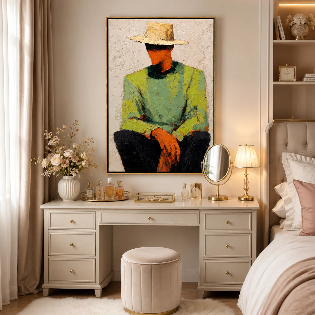 Abstract Man with Hat Hand-Painted Oil Painting | Modern Portrait Wall Art for Living Room & Bedroom OA#0916
