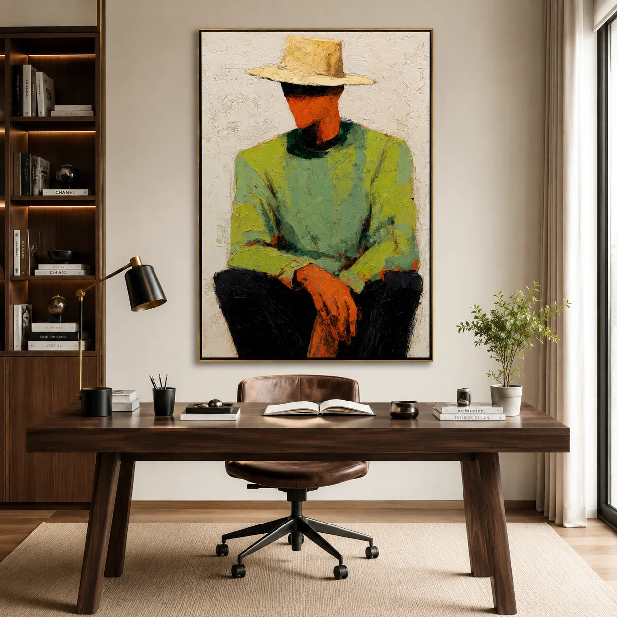 Abstract Man with Hat Hand-Painted Oil Painting | Modern Portrait Wall Art for Living Room & Bedroom OA#0916