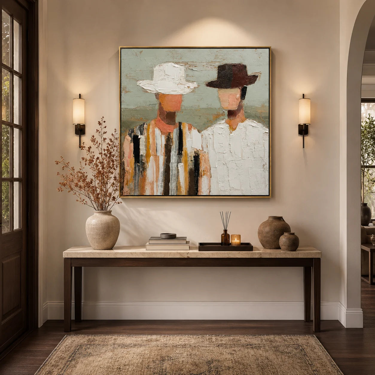 Abstract Couple Hand-Painted Oil Painting | Modern Figurative Portrait Wall Art for Living Room & Bedroom#OA 0918