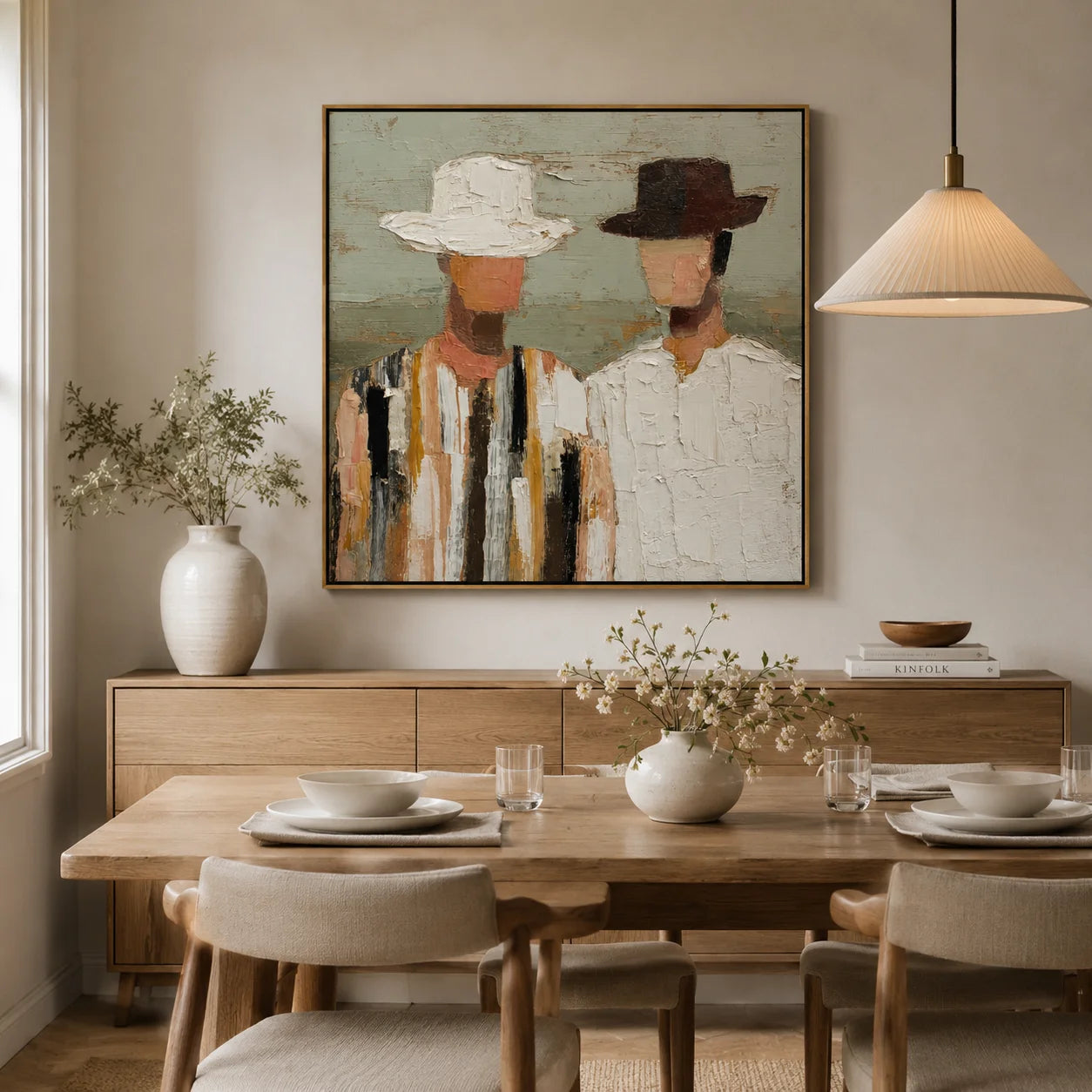 Abstract Couple Hand-Painted Oil Painting | Modern Figurative Portrait Wall Art for Living Room & Bedroom#OA 0918