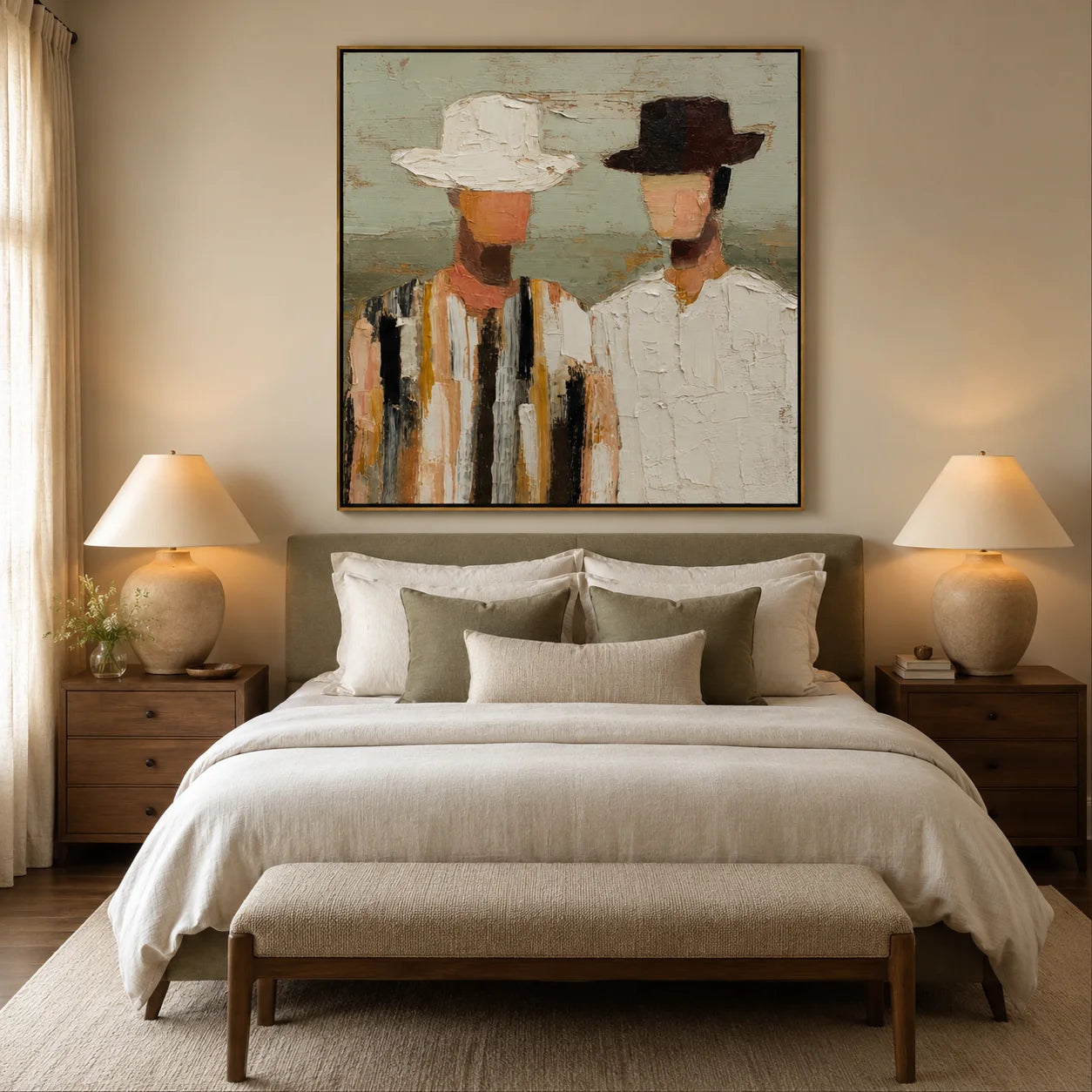 Abstract Couple Hand-Painted Oil Painting | Modern Figurative Portrait Wall Art for Living Room & Bedroom#OA 0918