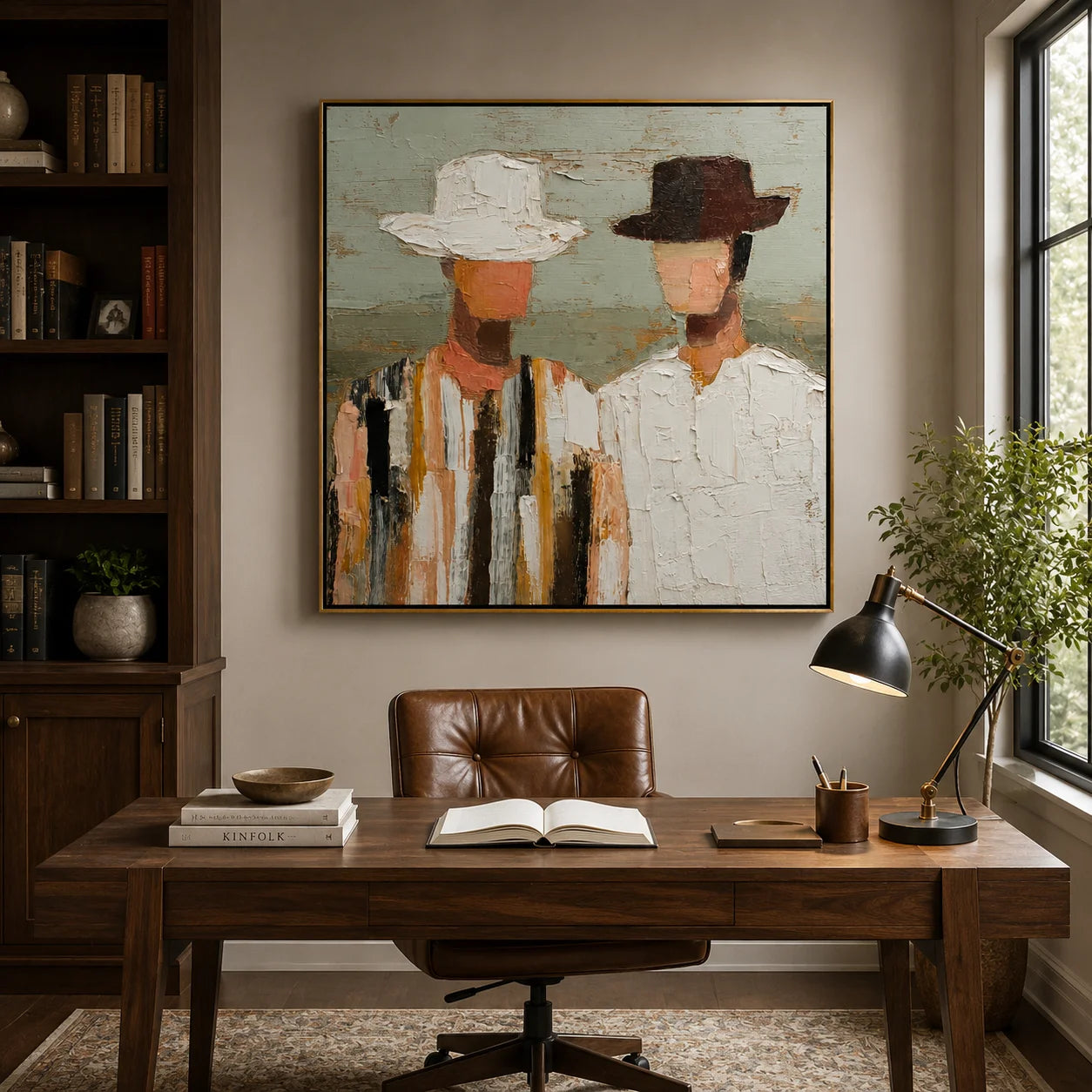 Abstract Couple Hand-Painted Oil Painting | Modern Figurative Portrait Wall Art for Living Room & Bedroom#OA 0918