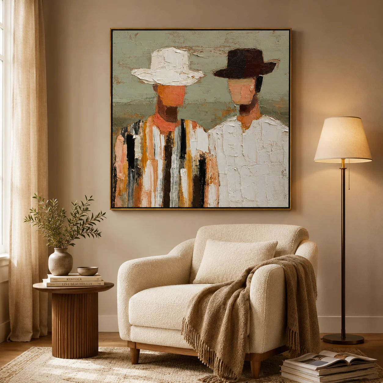 Abstract Couple Hand-Painted Oil Painting | Modern Figurative Portrait Wall Art for Living Room & Bedroom#OA 0918