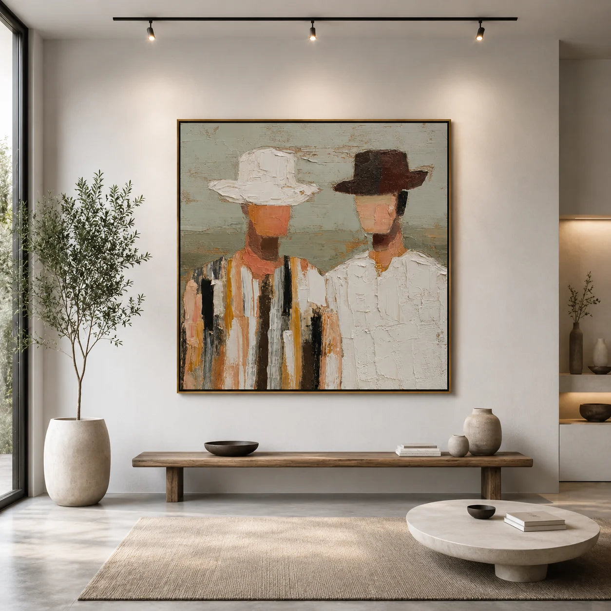 Abstract Couple Hand-Painted Oil Painting | Modern Figurative Portrait Wall Art for Living Room & Bedroom#OA 0918