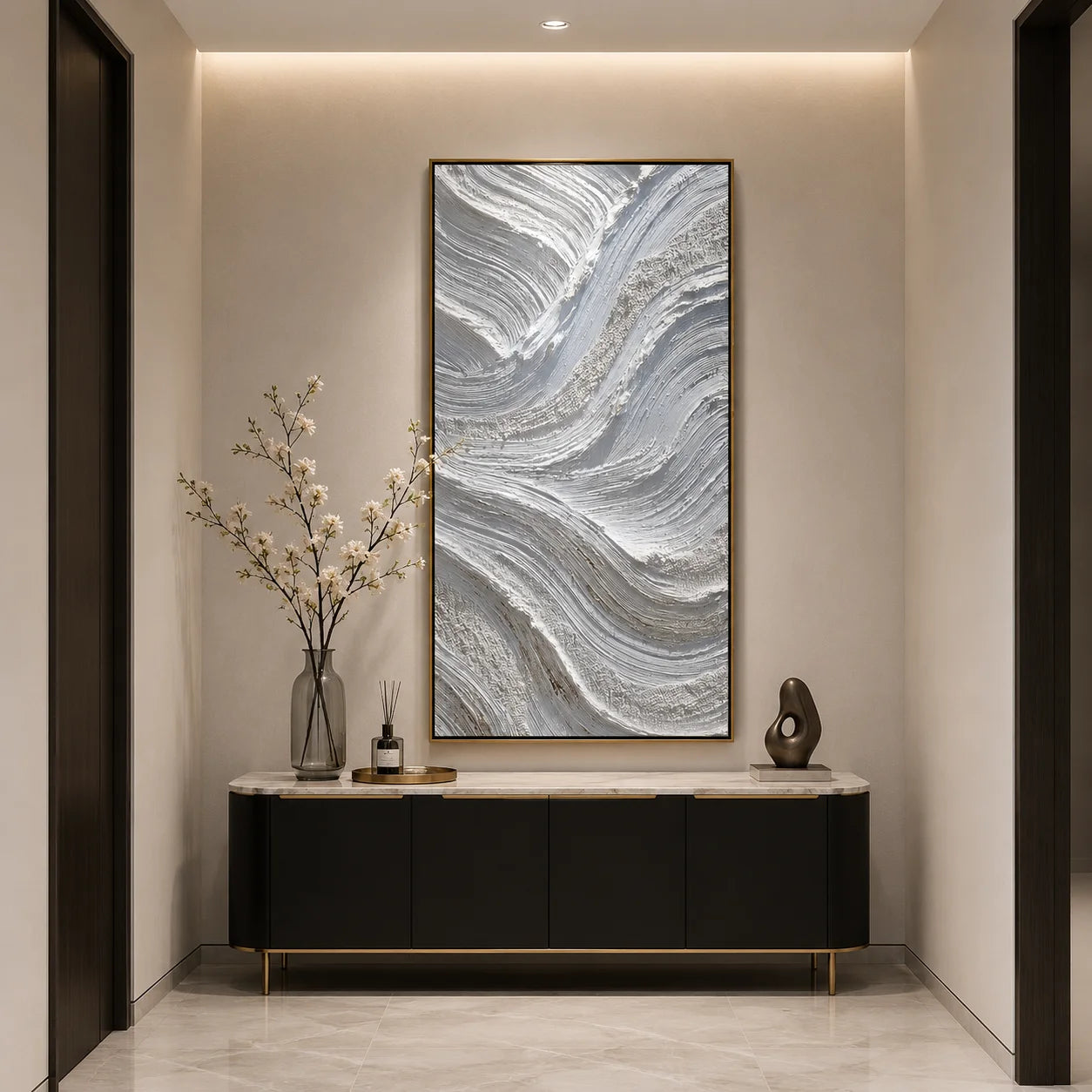 Minimalist Textured Abstract Wave Painting – Modern Neutral Wall Art#OA 0907