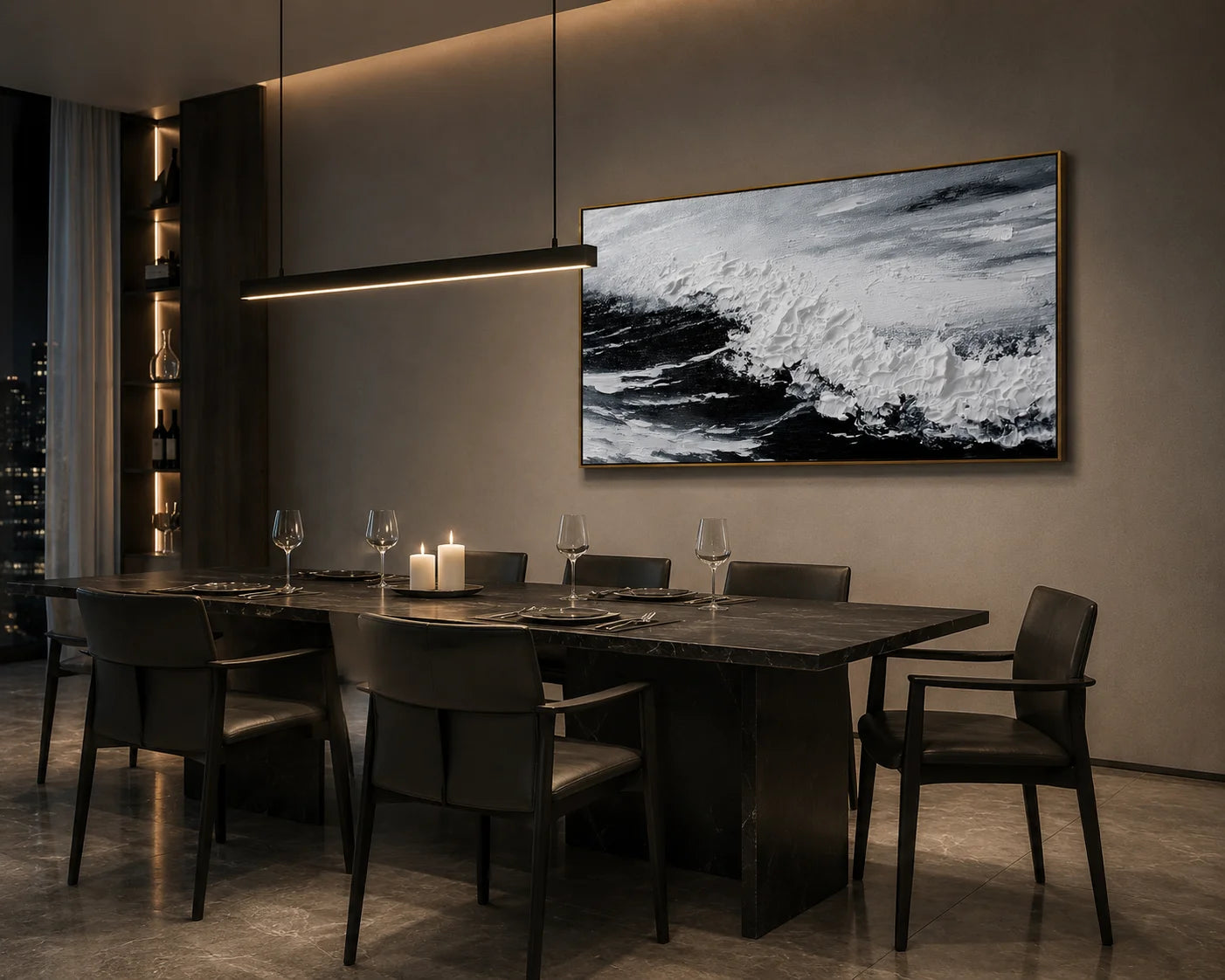 Black and White Ocean Wave Painting – Modern Textured Coastal Wall Art#OA 0906