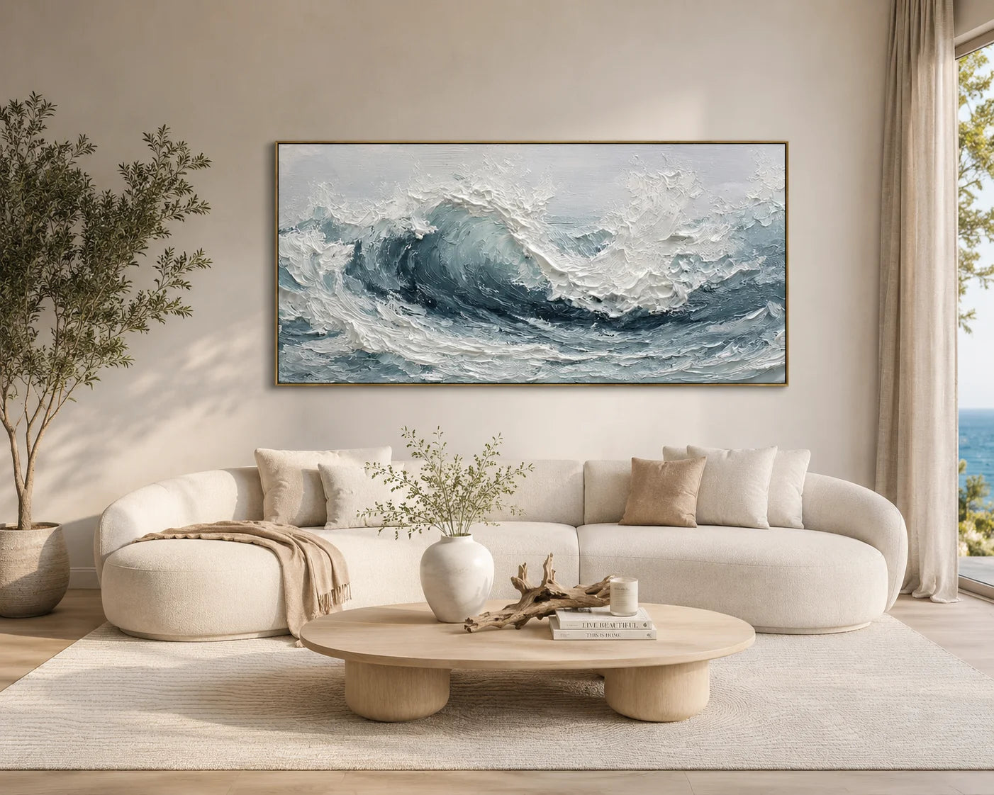 Textured Ocean Wave Oil Painting – Modern Coastal Wall Art#OA 0905