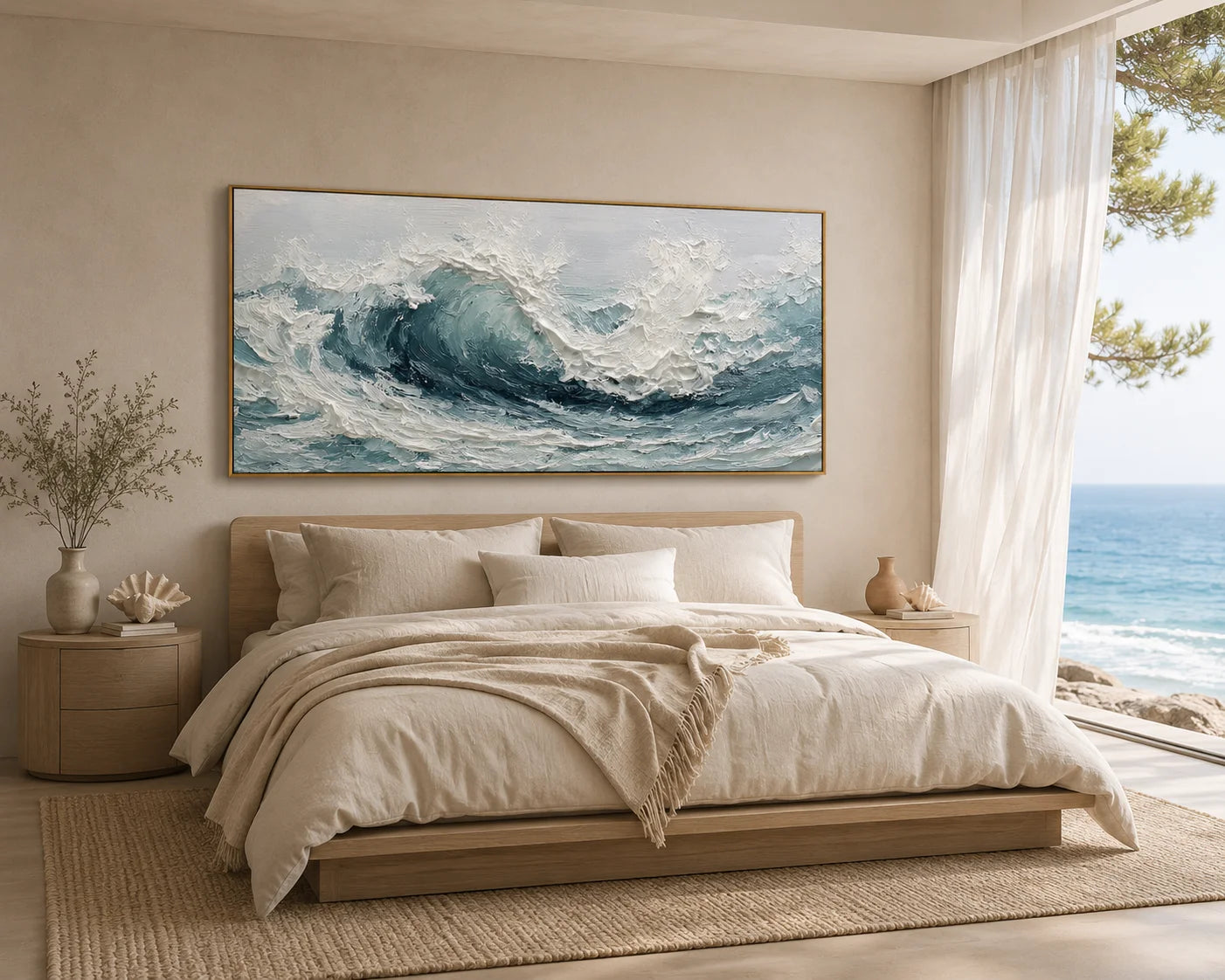 Textured Ocean Wave Oil Painting – Modern Coastal Wall Art#OA 0905