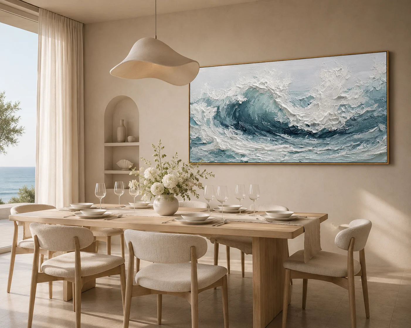 Textured Ocean Wave Oil Painting – Modern Coastal Wall Art#OA 0905