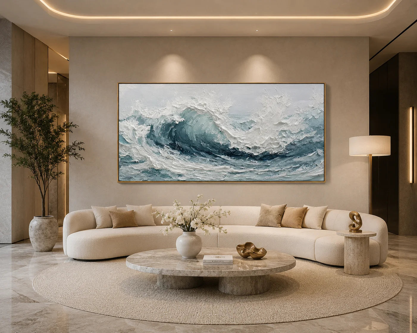 Textured Ocean Wave Oil Painting – Modern Coastal Wall Art#OA 0905