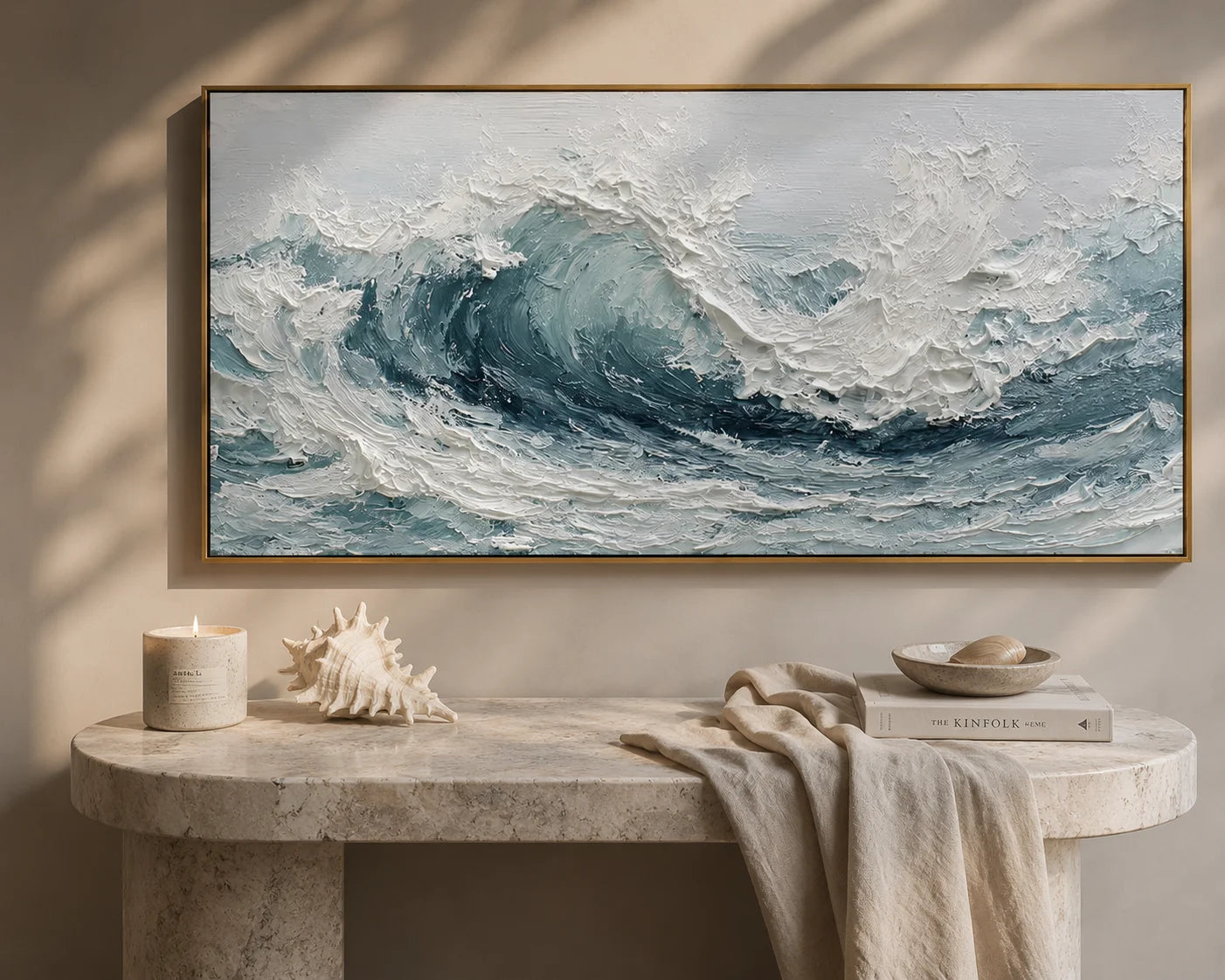 Textured Ocean Wave Oil Painting – Modern Coastal Wall Art#OA 0905