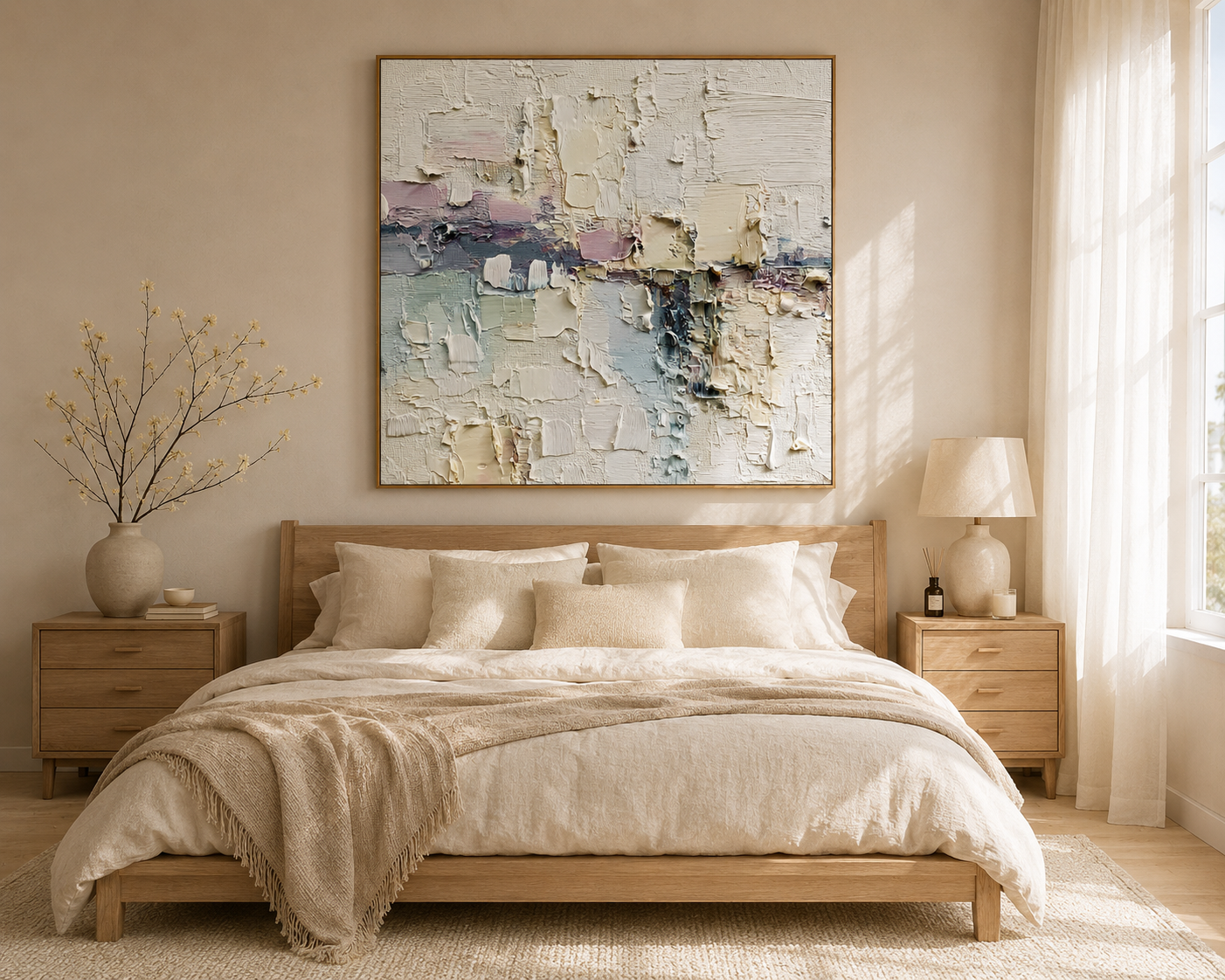 Minimalist Textured Abstract Oil Painting – Neutral Modern Wall Art#OA 0901