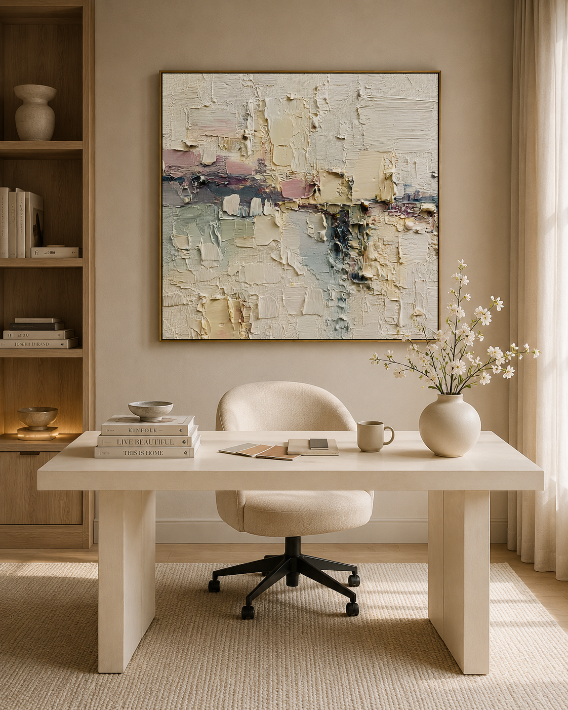 Minimalist Textured Abstract Oil Painting – Neutral Modern Wall Art#OA 0901