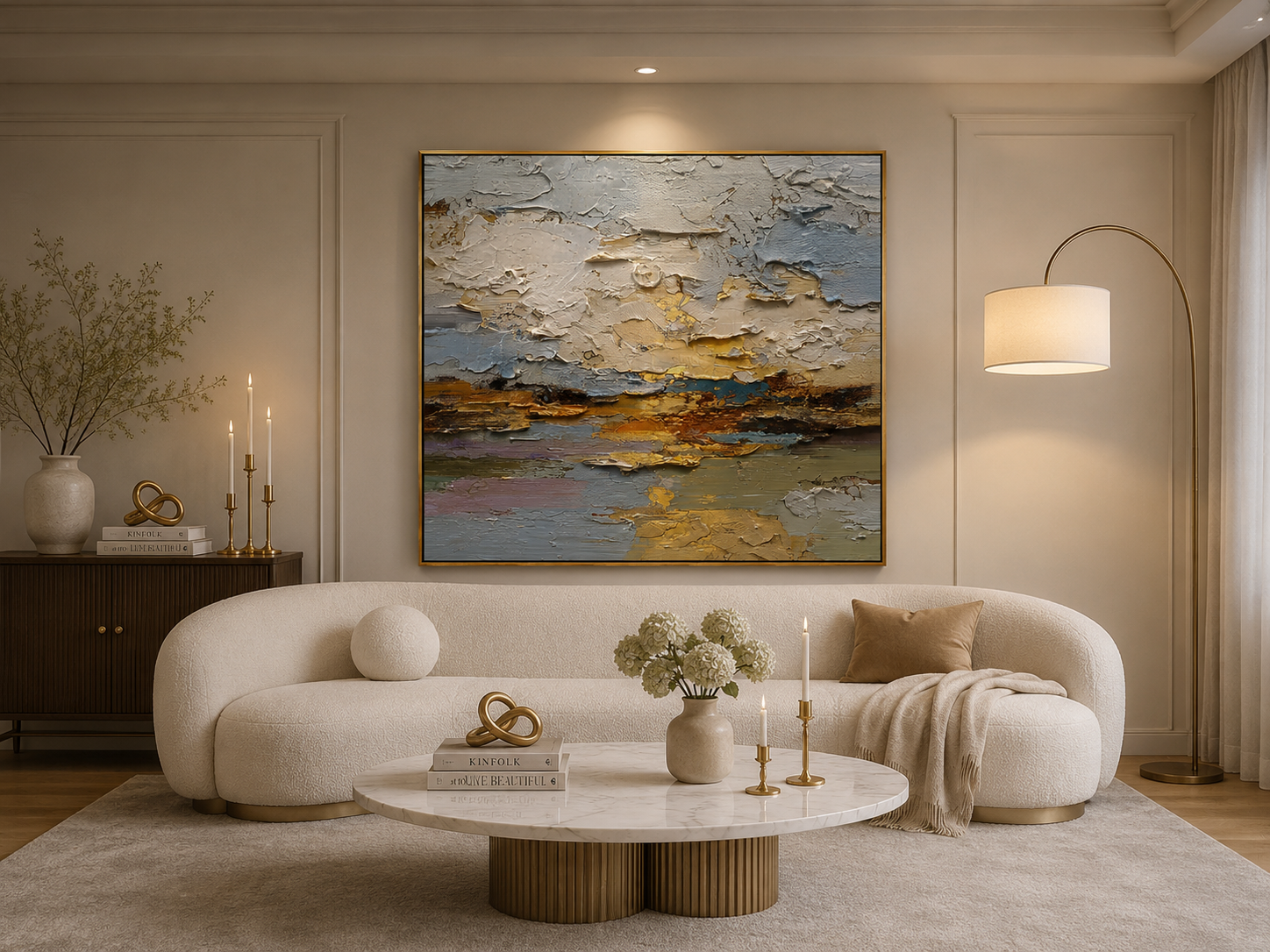Textured Abstract Gold Oil Painting – Modern Neutral Wall Art#OA 0900
