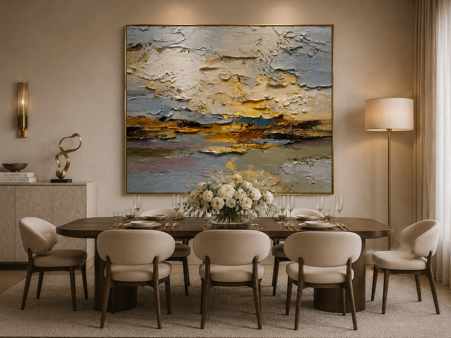 Textured Abstract Gold Oil Painting – Modern Neutral Wall Art#OA 0900