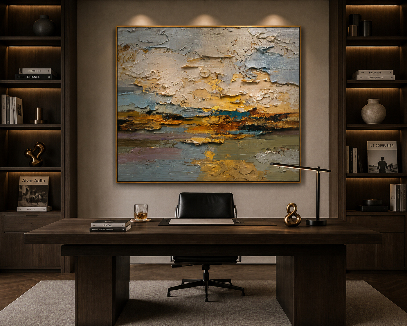 Textured Abstract Gold Oil Painting – Modern Neutral Wall Art#OA 0900