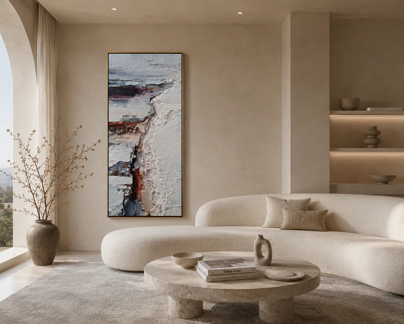 Minimalist White Textured Abstract Painting – Modern Vertical Wall Art#OA 0904
