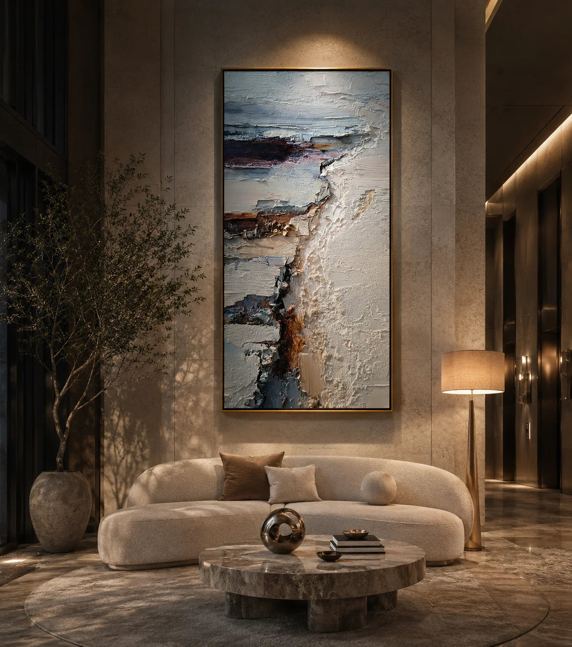 Minimalist White Textured Abstract Painting – Modern Vertical Wall Art#OA 0904
