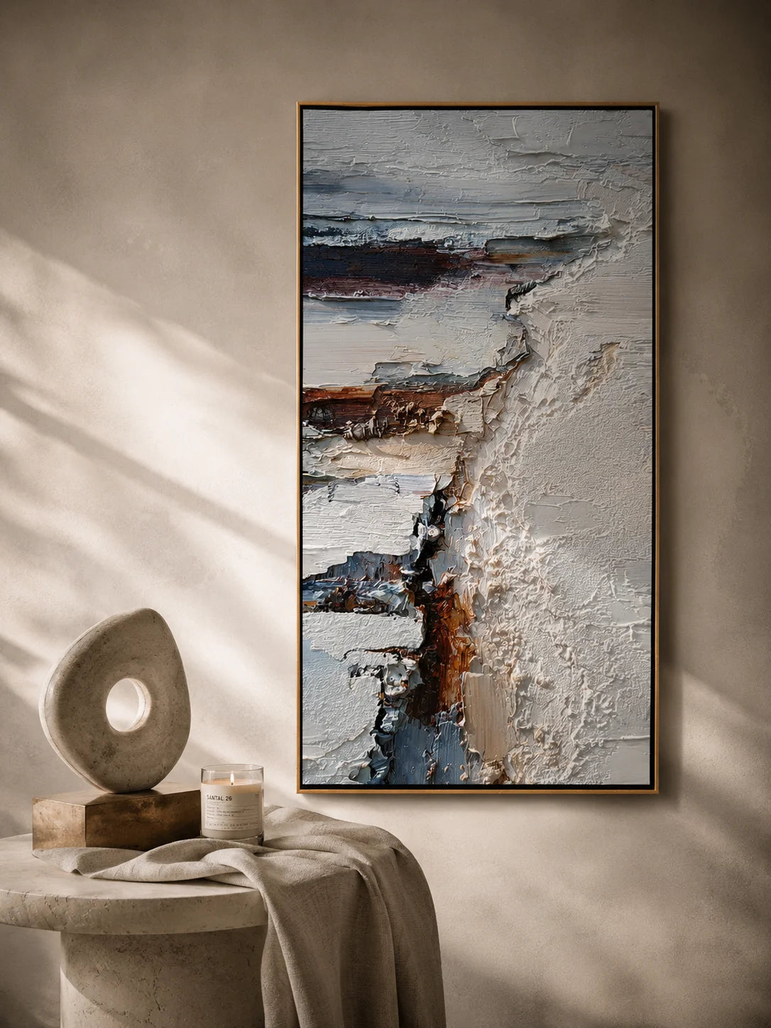 Minimalist White Textured Abstract Painting – Modern Vertical Wall Art#OA 0904