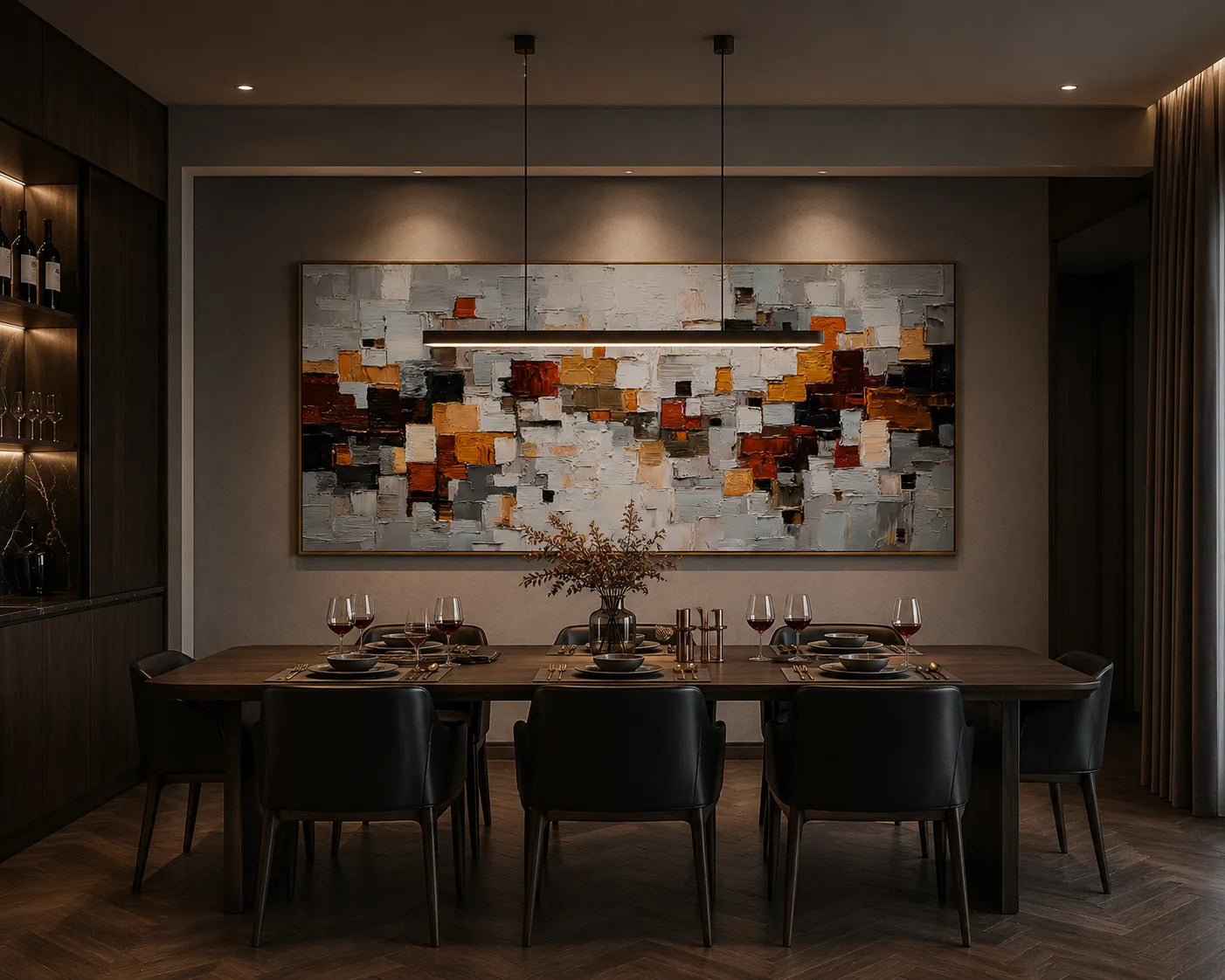 Modern Geometric Abstract Oil Painting – Gray Orange Textured Wall Art#OA 0902