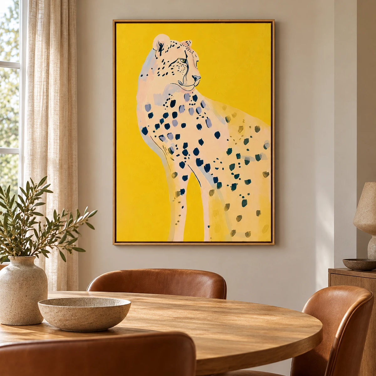 Cheetah on Yellow Oil Painting | Colorful Wildlife Animal Portrait Vertical Canvas Wall Art #OA 1634