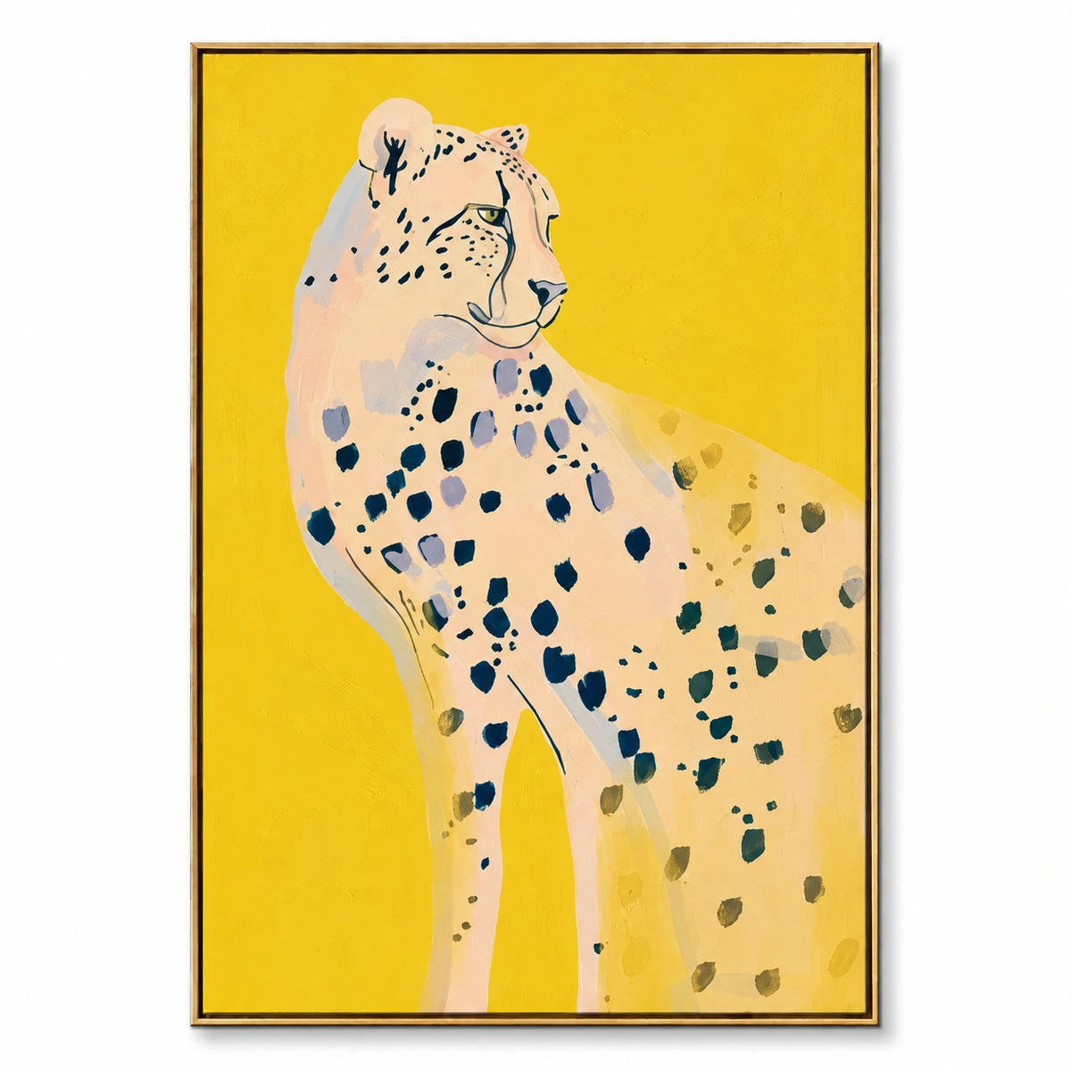 Cheetah on Yellow Oil Painting | Colorful Wildlife Animal Portrait Vertical Canvas Wall Art #OA 1634