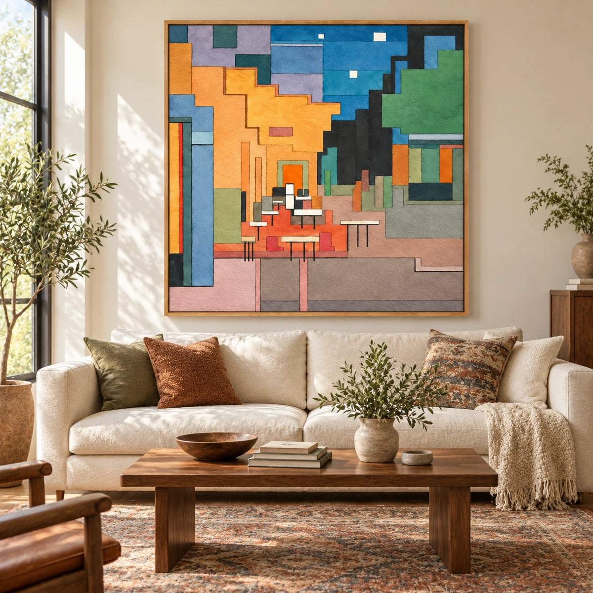 Colorful Geometric Interior Oil Painting | Modern Architectural Abstract Square Wall Art #OA 1618
