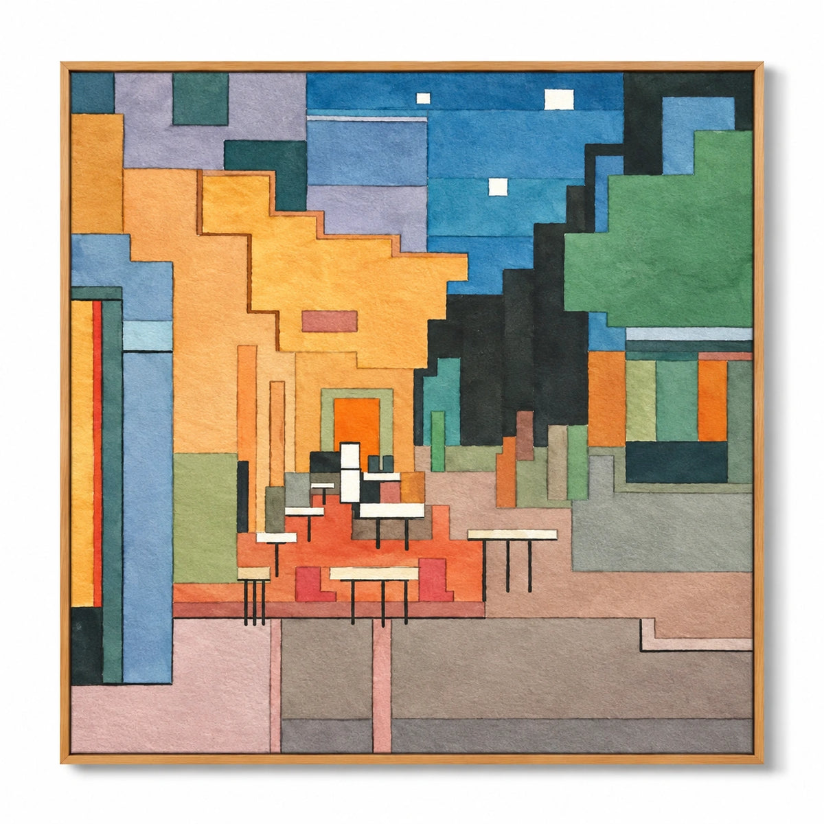 Colorful Geometric Interior Oil Painting | Modern Architectural Abstract Square Wall Art #OA 1618